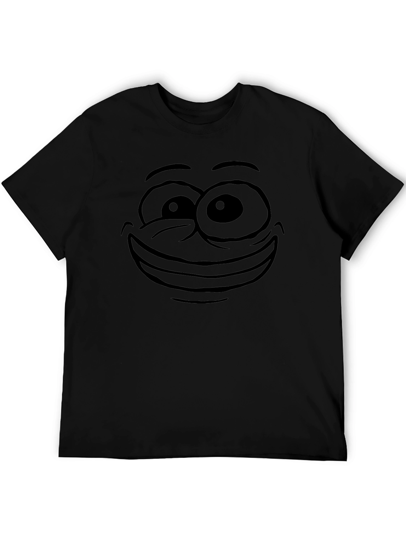 Black T-Shirt with Cartoon Face Print - Unisex