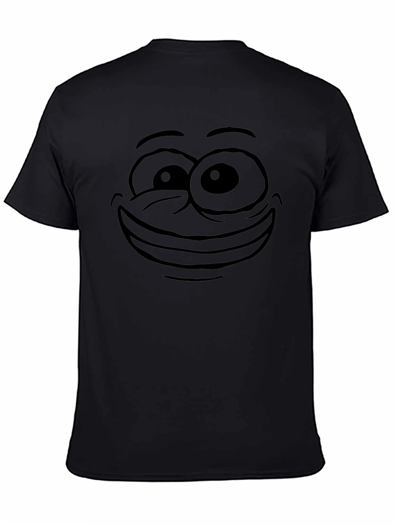 Black T-Shirt with Cartoon Face Print - Unisex