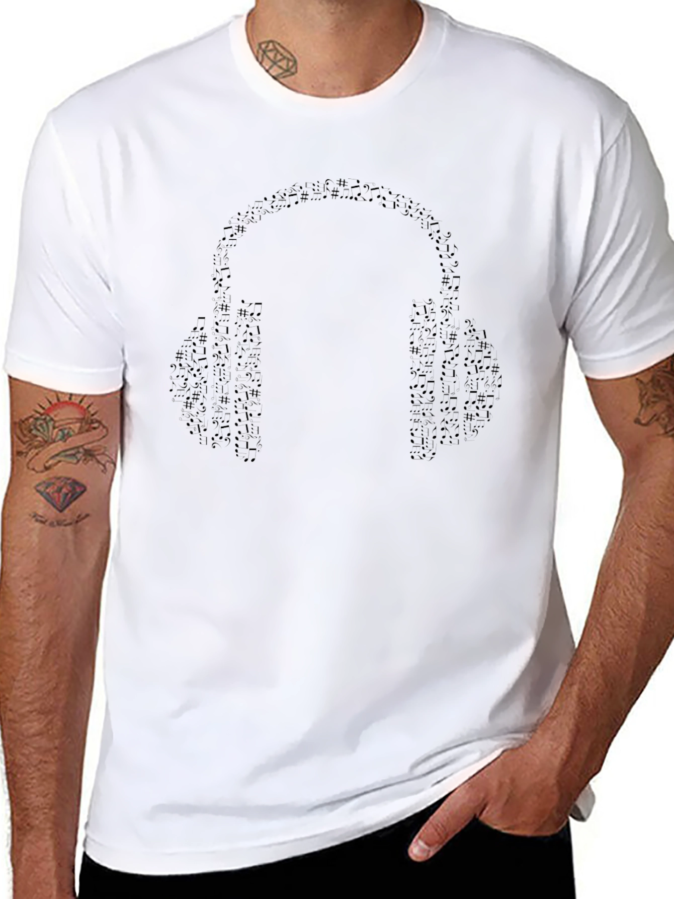 Musical Headphones Graphic Black T-Shirt