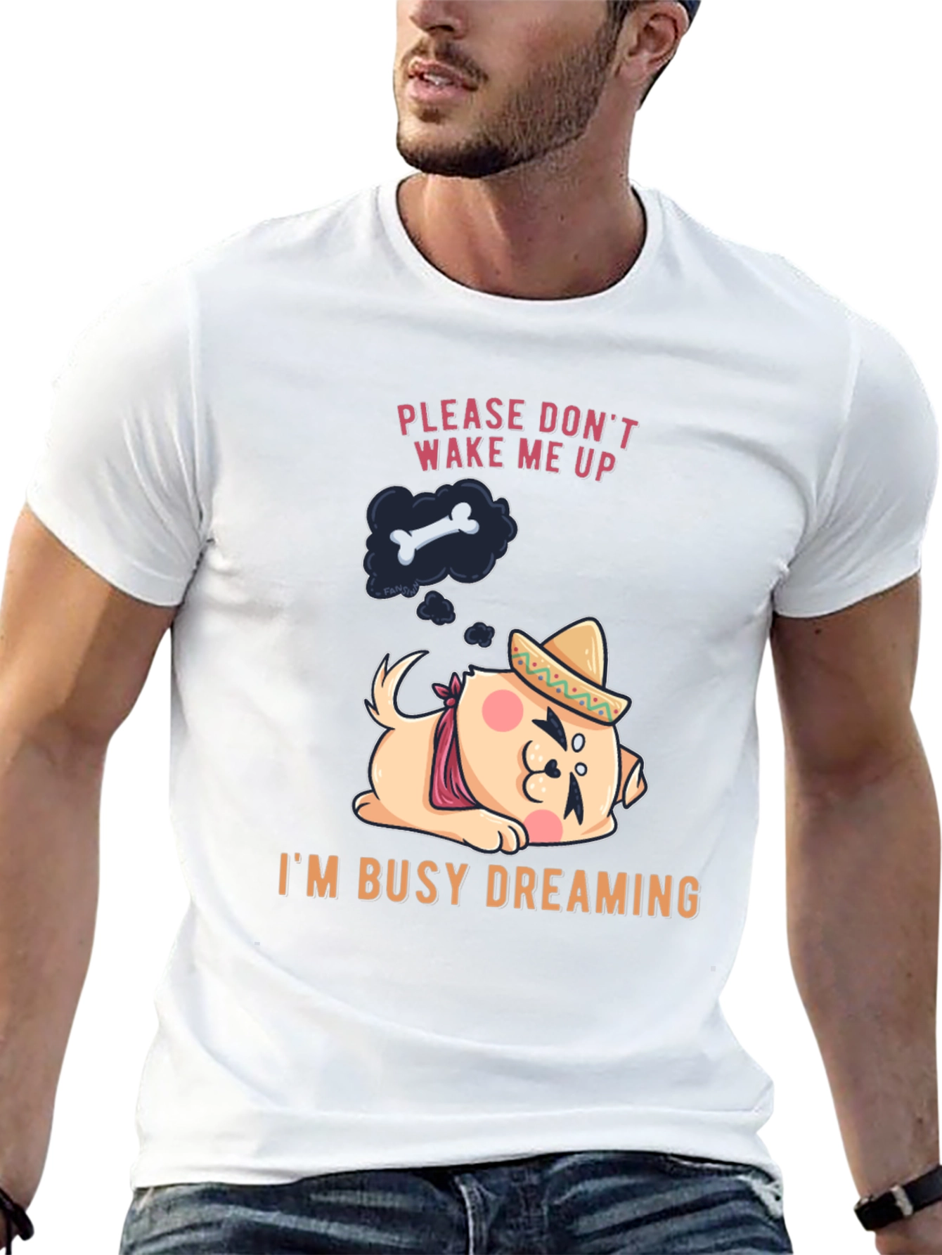 Dreaming Dog T-Shirt - Mens Black Cotton Tee