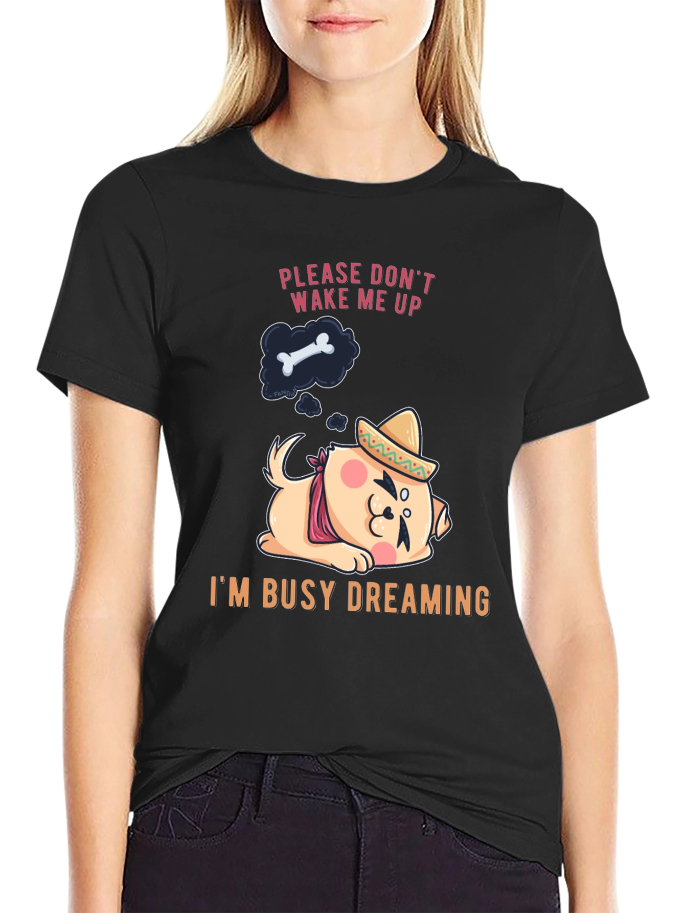 Dreaming Dog T-Shirt - Mens Black Cotton Tee