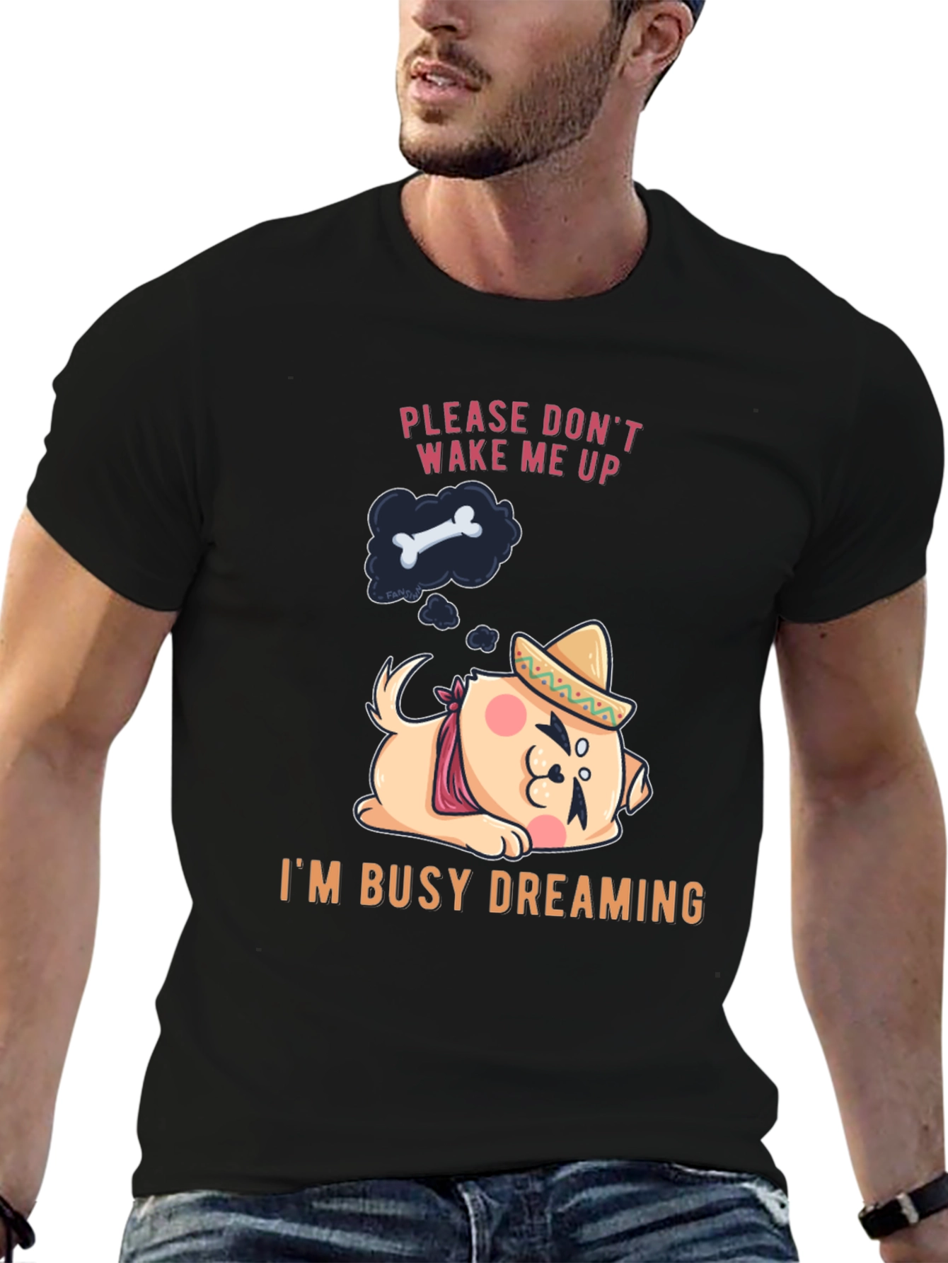 Dreaming Dog T-Shirt - Mens Black Cotton Tee