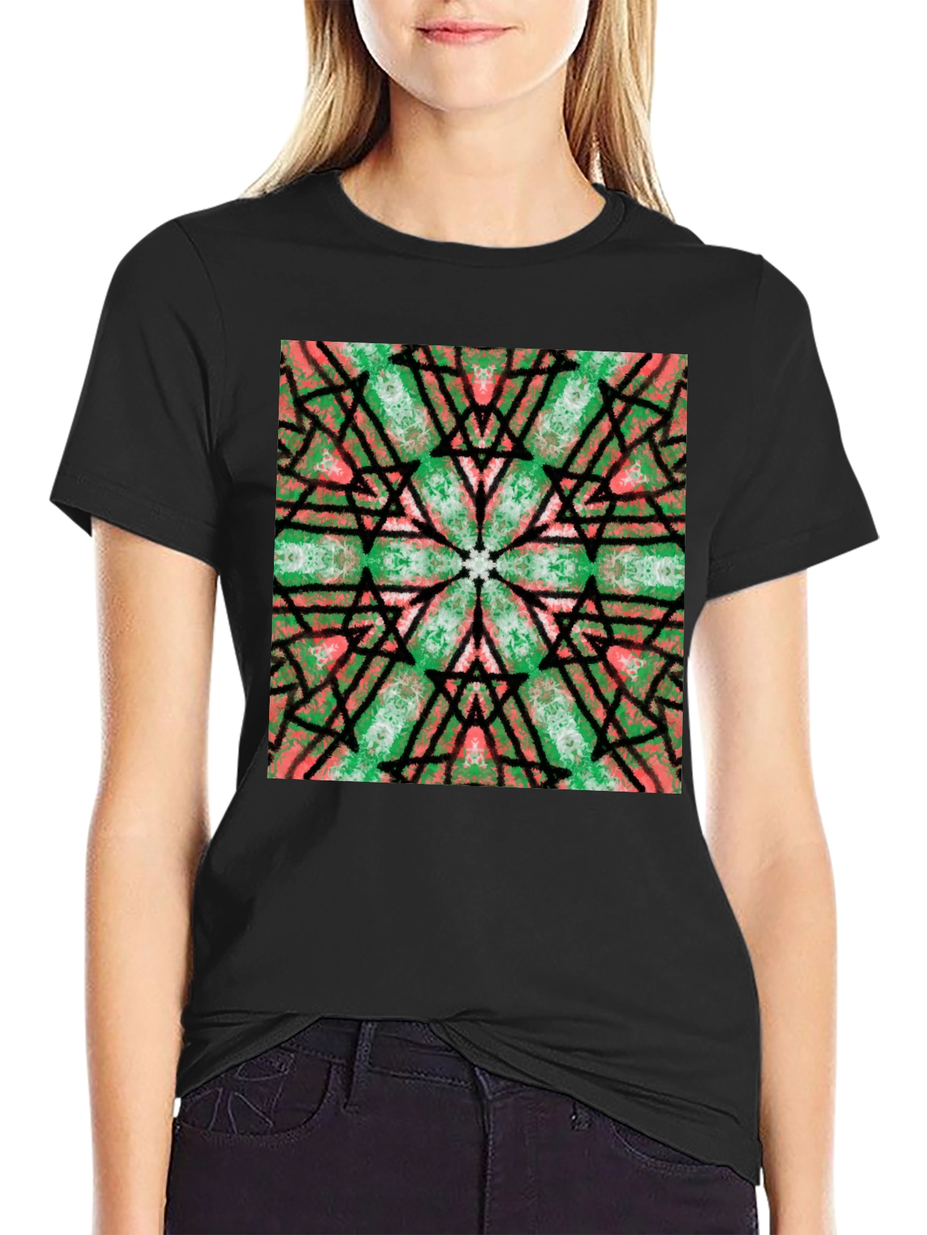 Kaleidoscope Graphic Print Black T-Shirt