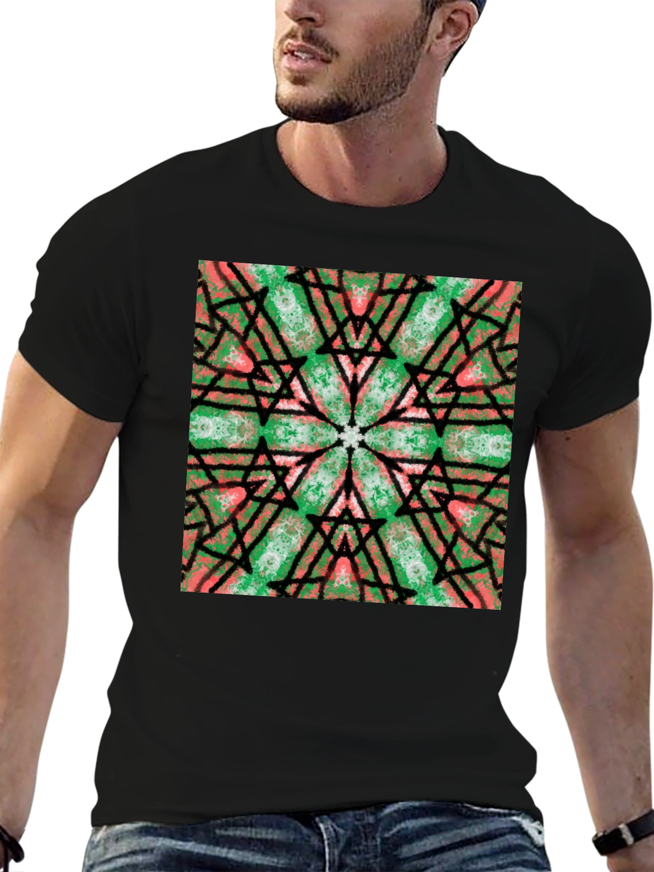 Kaleidoscope Graphic Print Black T-Shirt