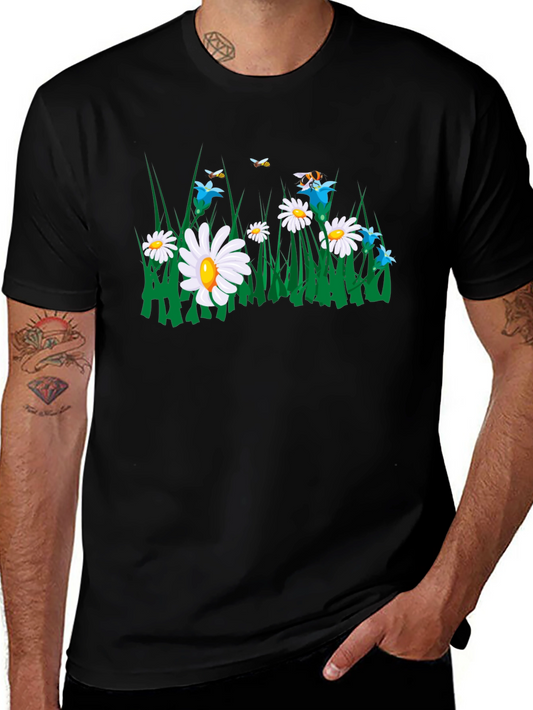 Daisy & Bee Graphic Tee - Black Cotton Blend