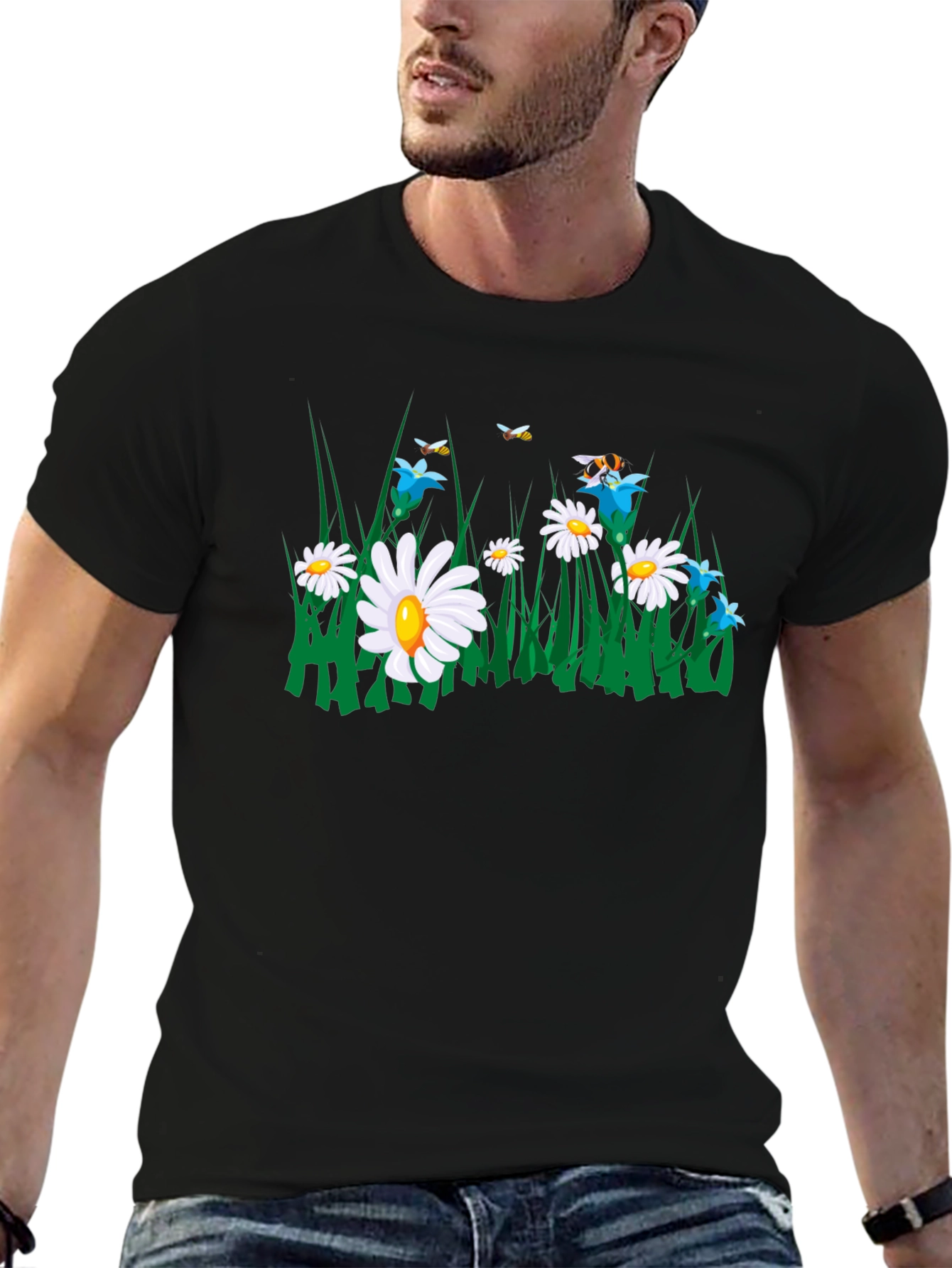 Daisy & Bee Graphic Tee - Black Cotton Blend