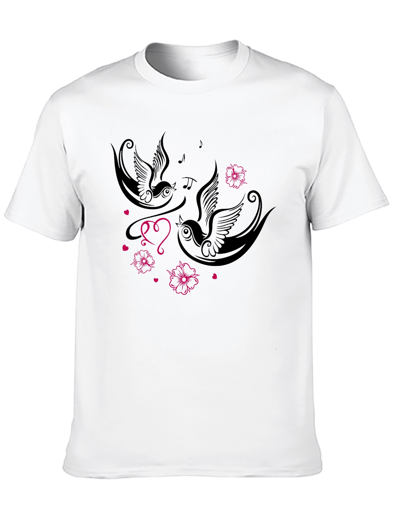 Swallows & Hearts Graphic Tee - Romantic Style
