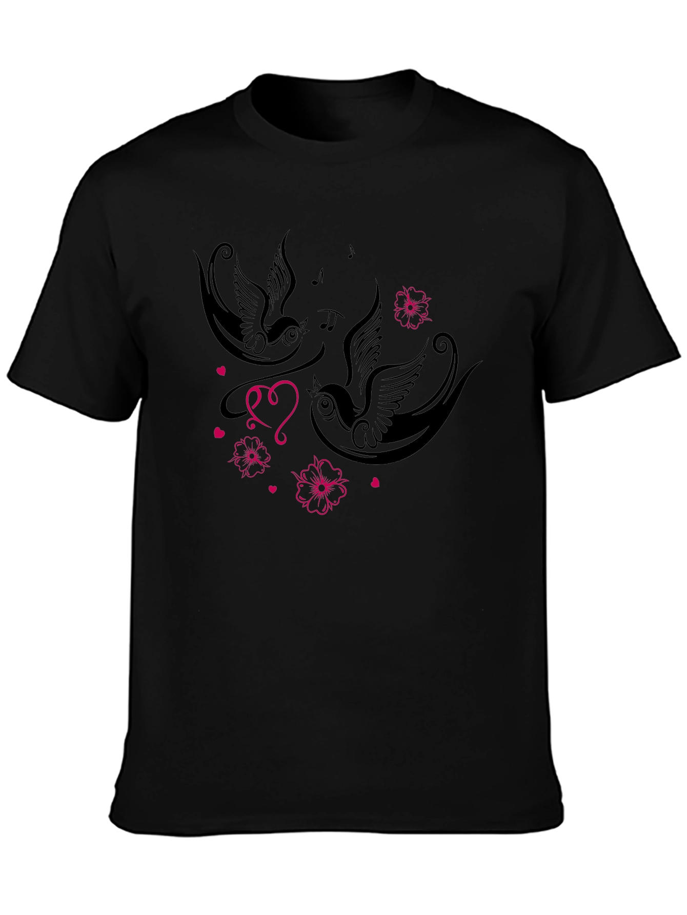 Swallows & Hearts Graphic Tee - Romantic Style