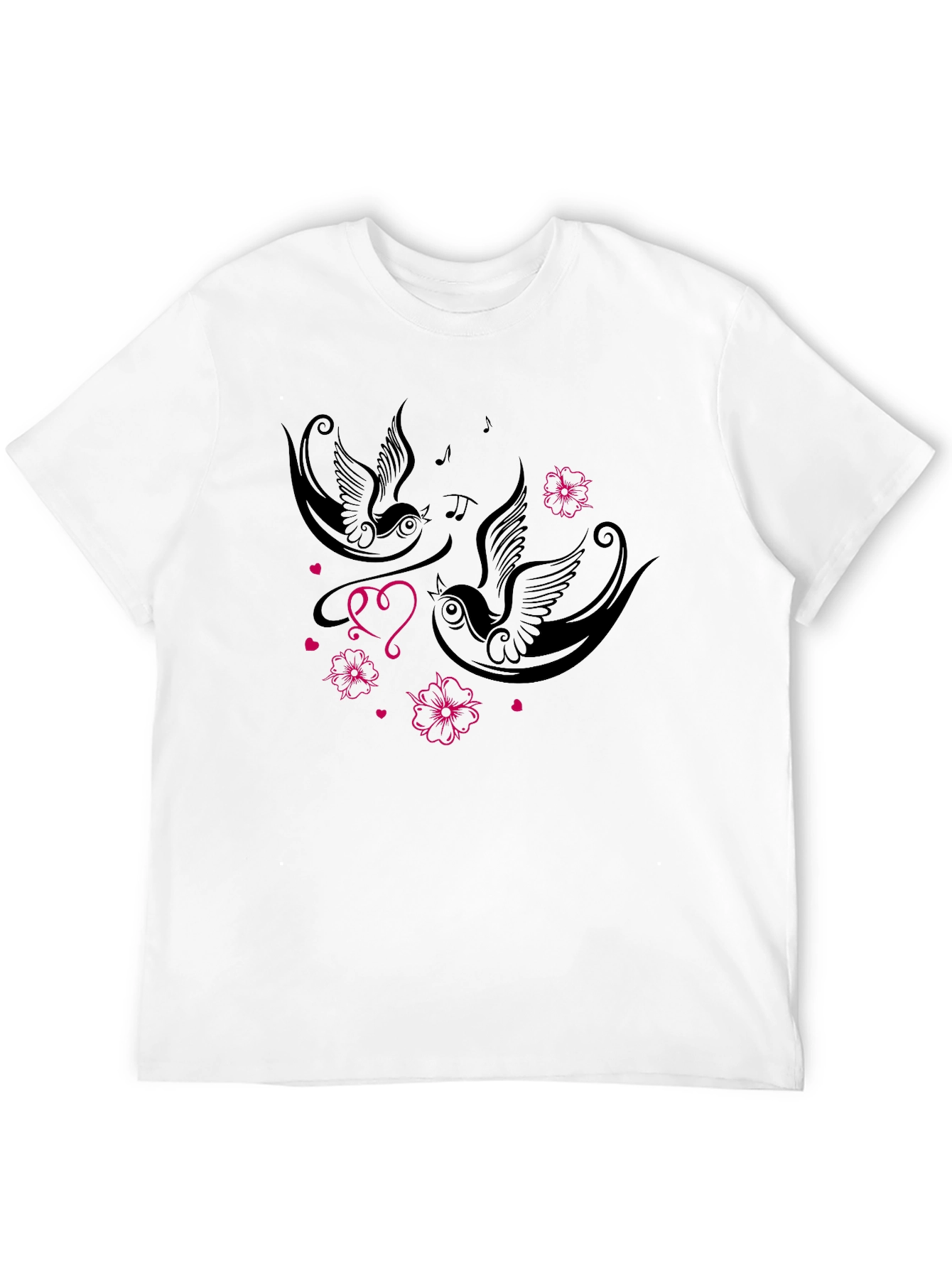 Swallows & Hearts Graphic Tee - Romantic Style