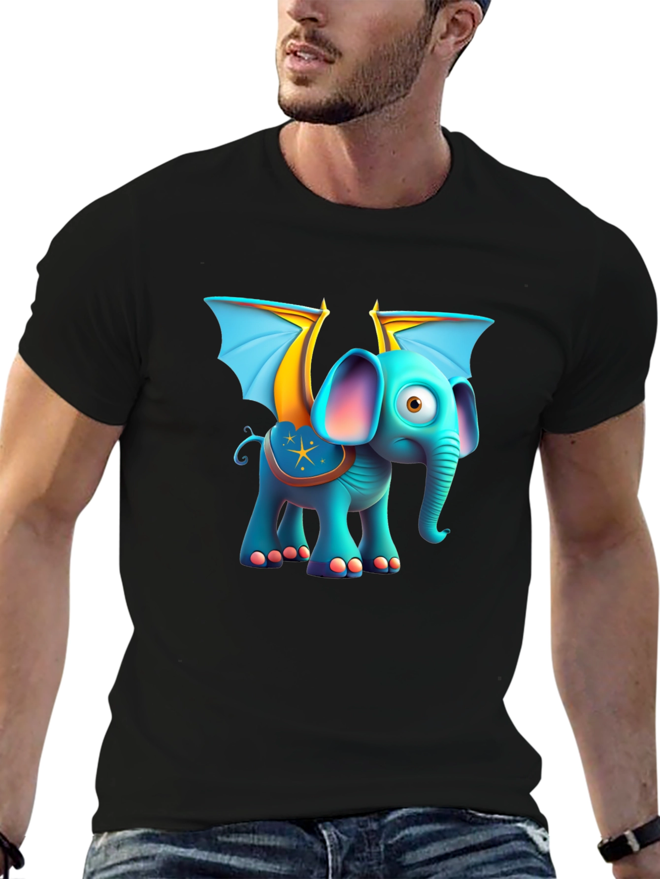 Cartoon Elephant with Wings Graphic Tee