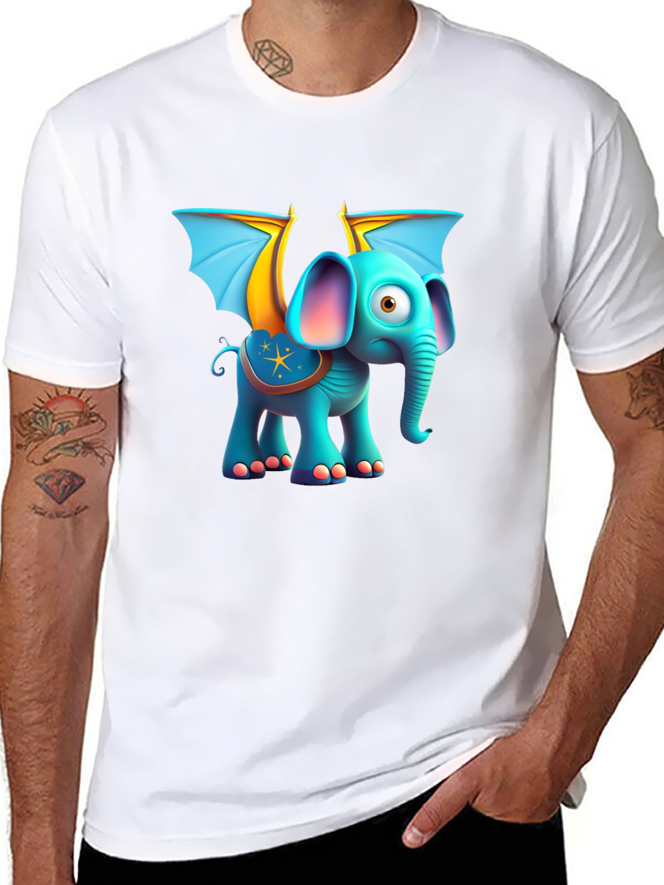 Cartoon Elephant with Wings Graphic Tee