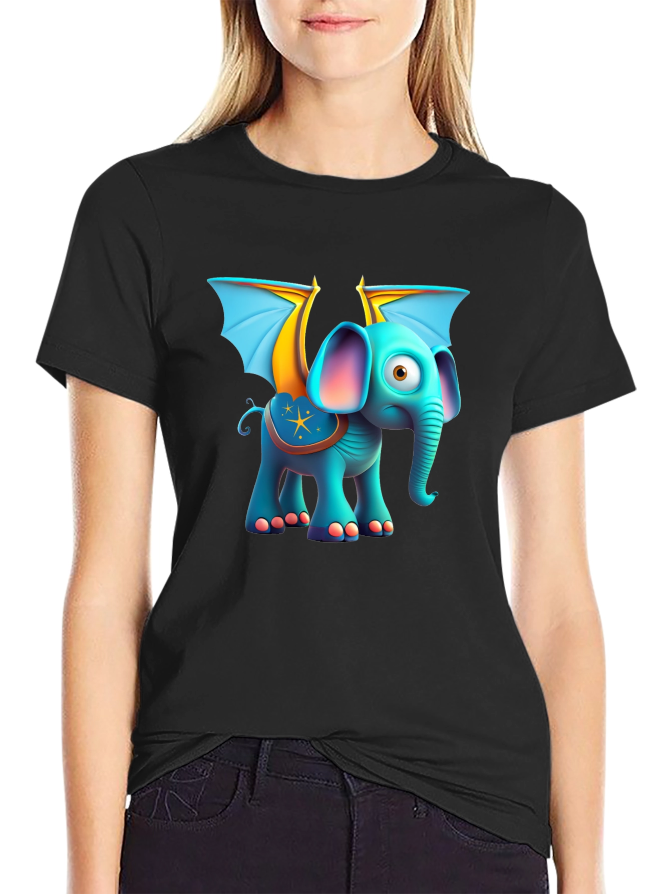 Cartoon Elephant with Wings Graphic Tee