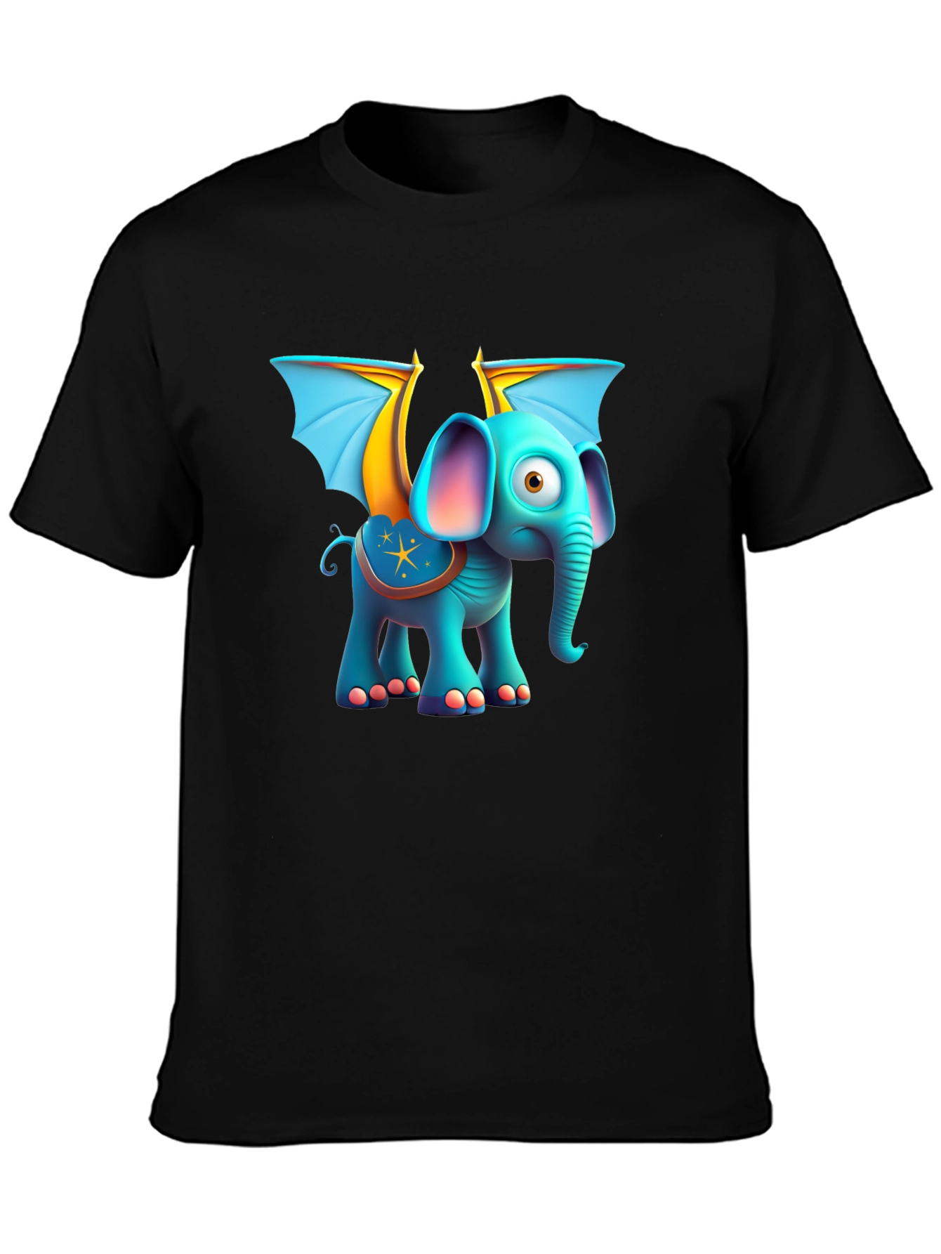 Cartoon Elephant with Wings Graphic Tee