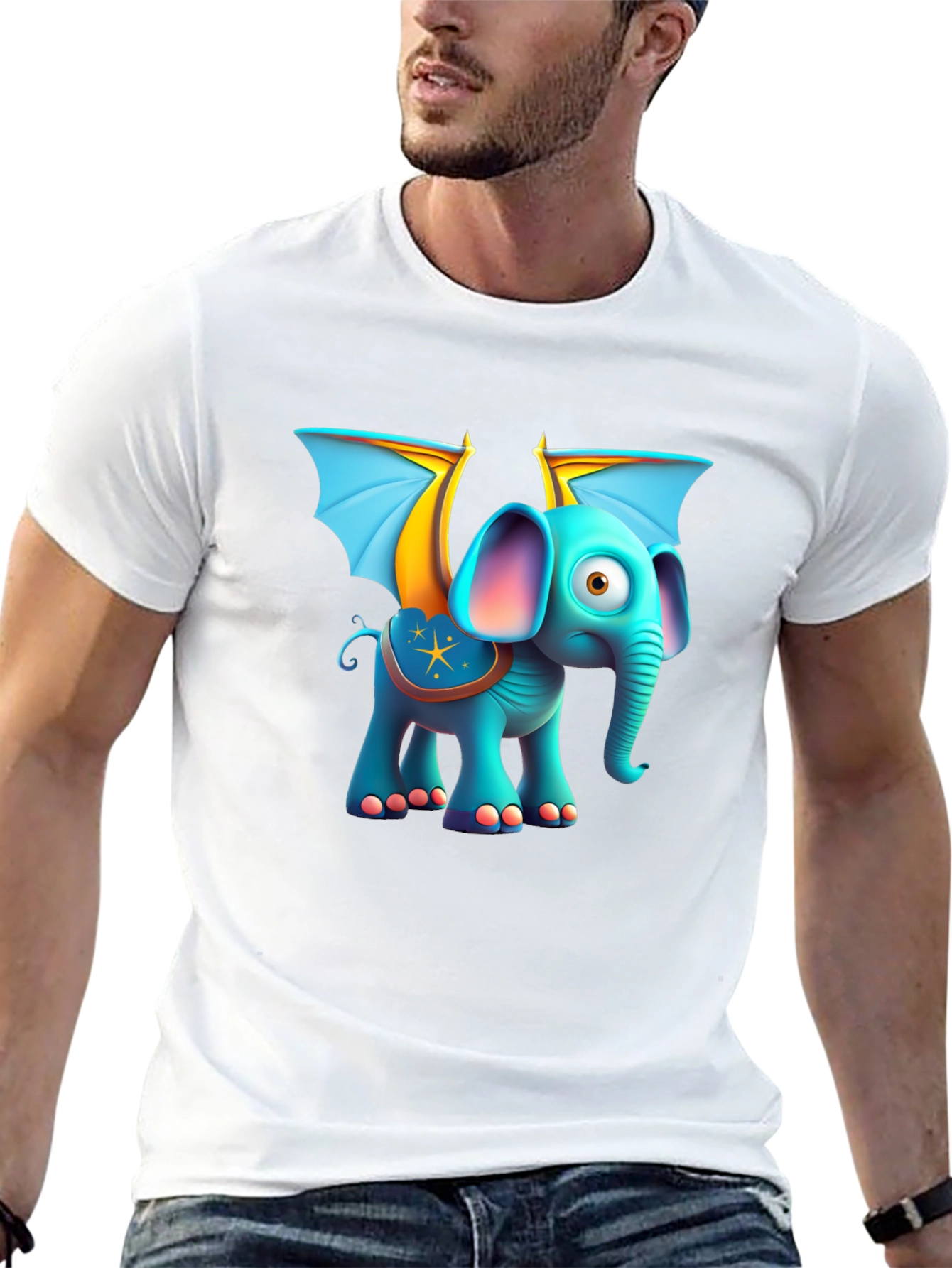 Cartoon Elephant with Wings Graphic Tee