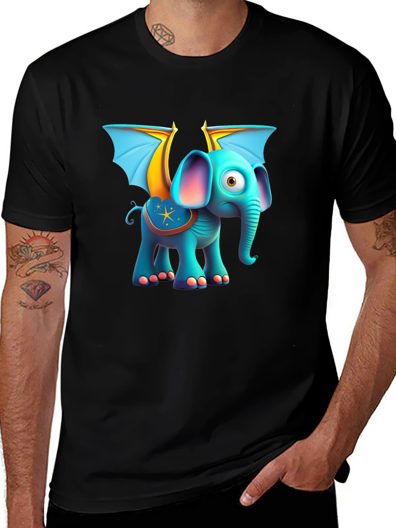 Cartoon Elephant with Wings Graphic Tee