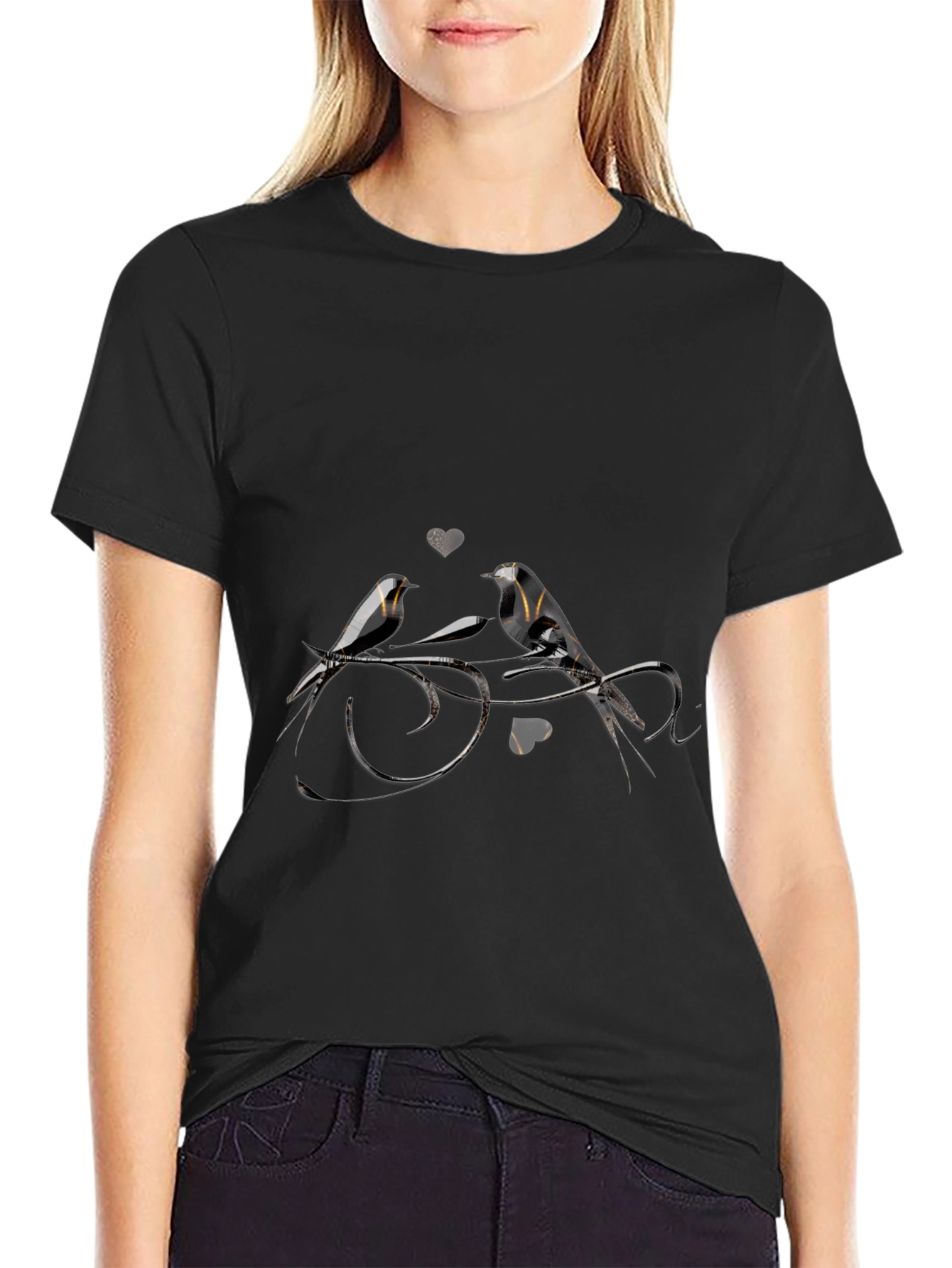 Birds in Love Black T-Shirt