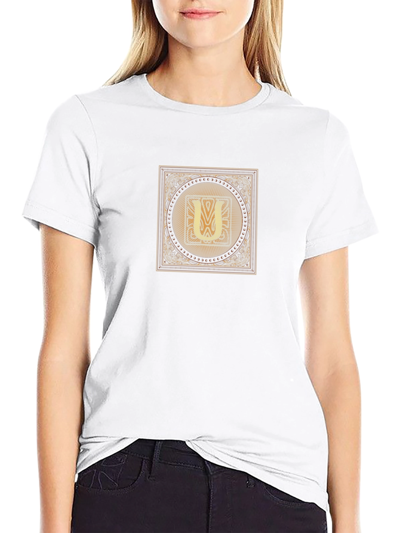 Black T-Shirt with Letter U Design