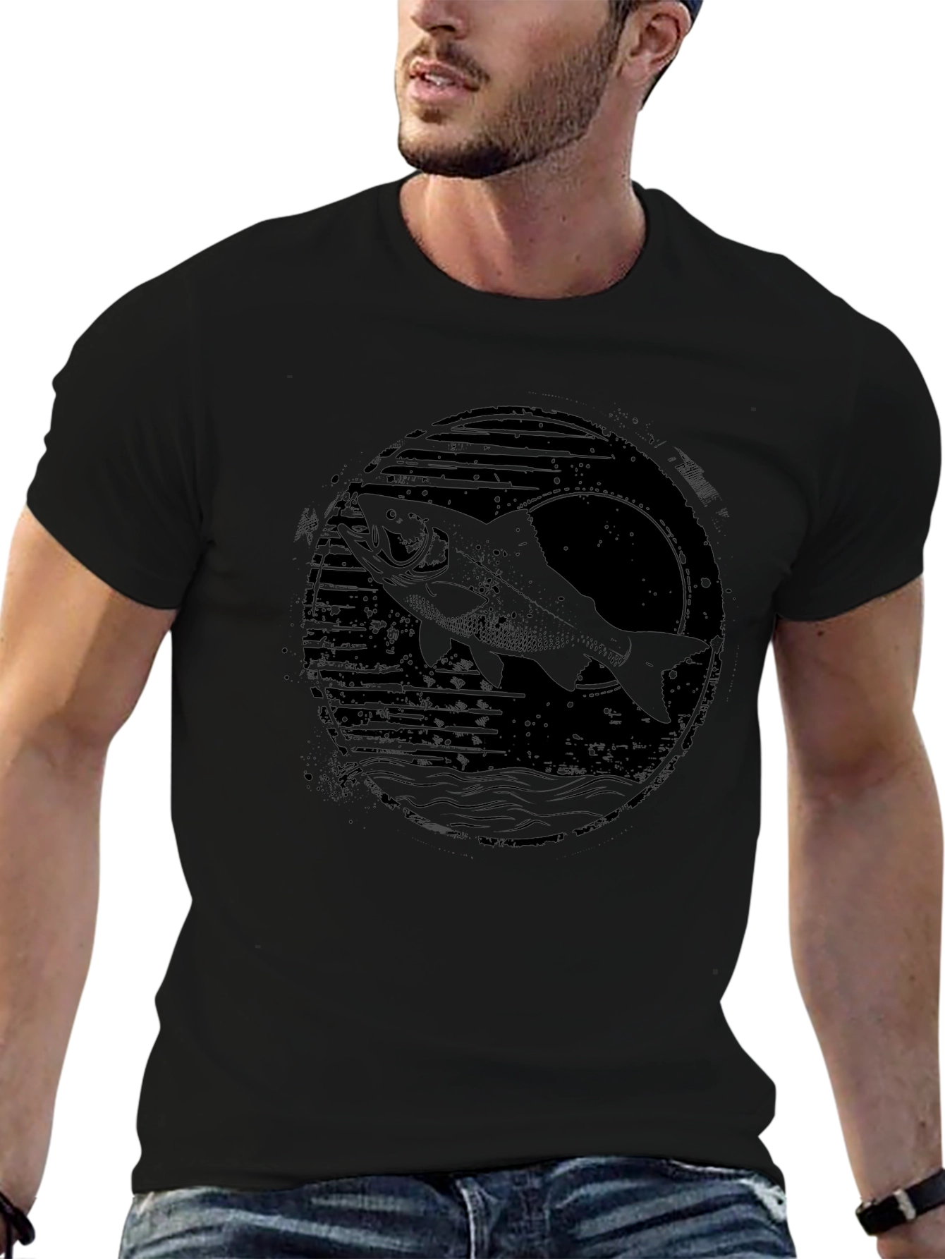 Mens Black Fish Graphic Tee - Fishing Shirt