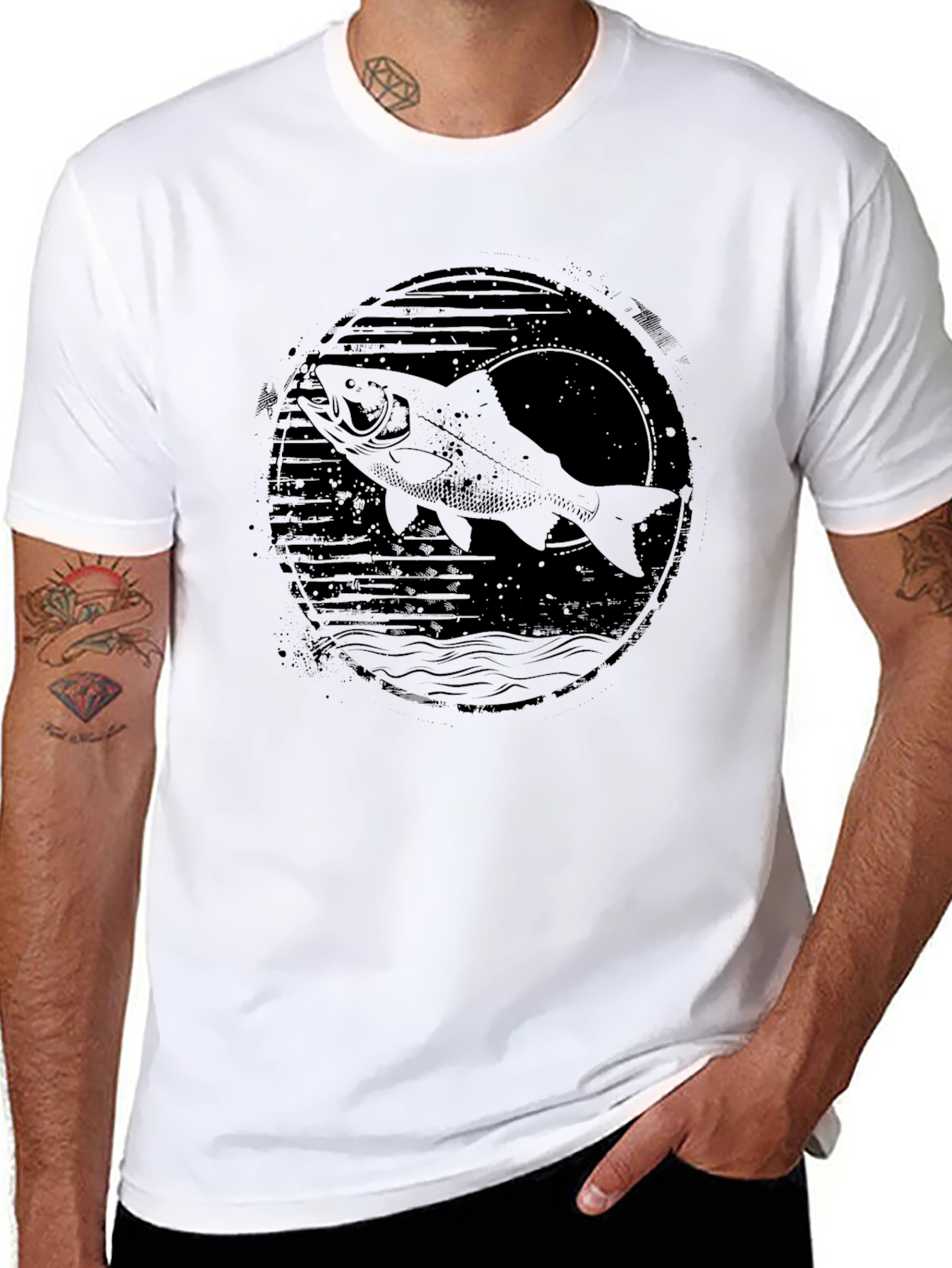 Mens Black Fish Graphic Tee - Fishing Shirt