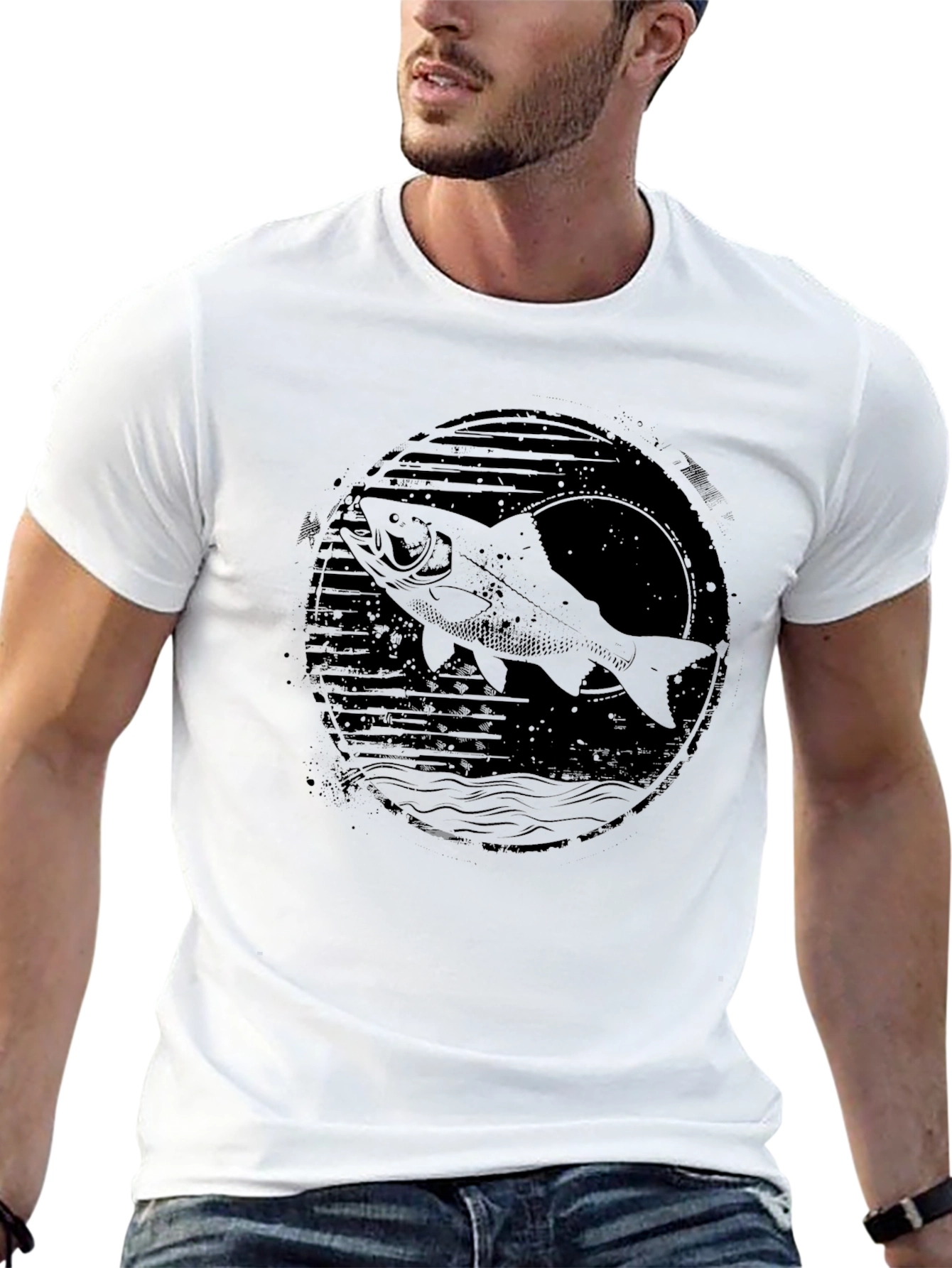 Mens Black Fish Graphic Tee - Fishing Shirt