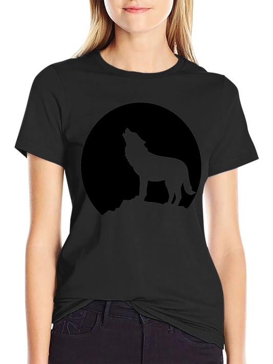 Wolf Howling at Moon Graphic T-Shirt - Black