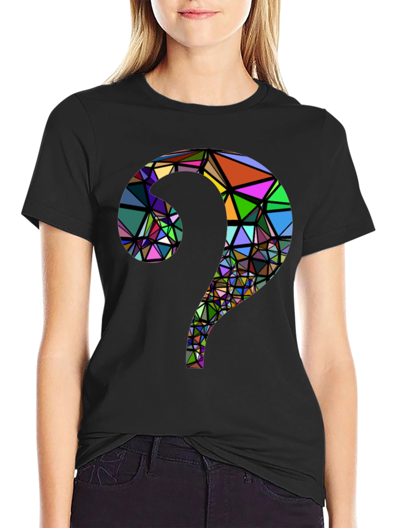 Abstract Geometric Question Mark Black T-Shirt