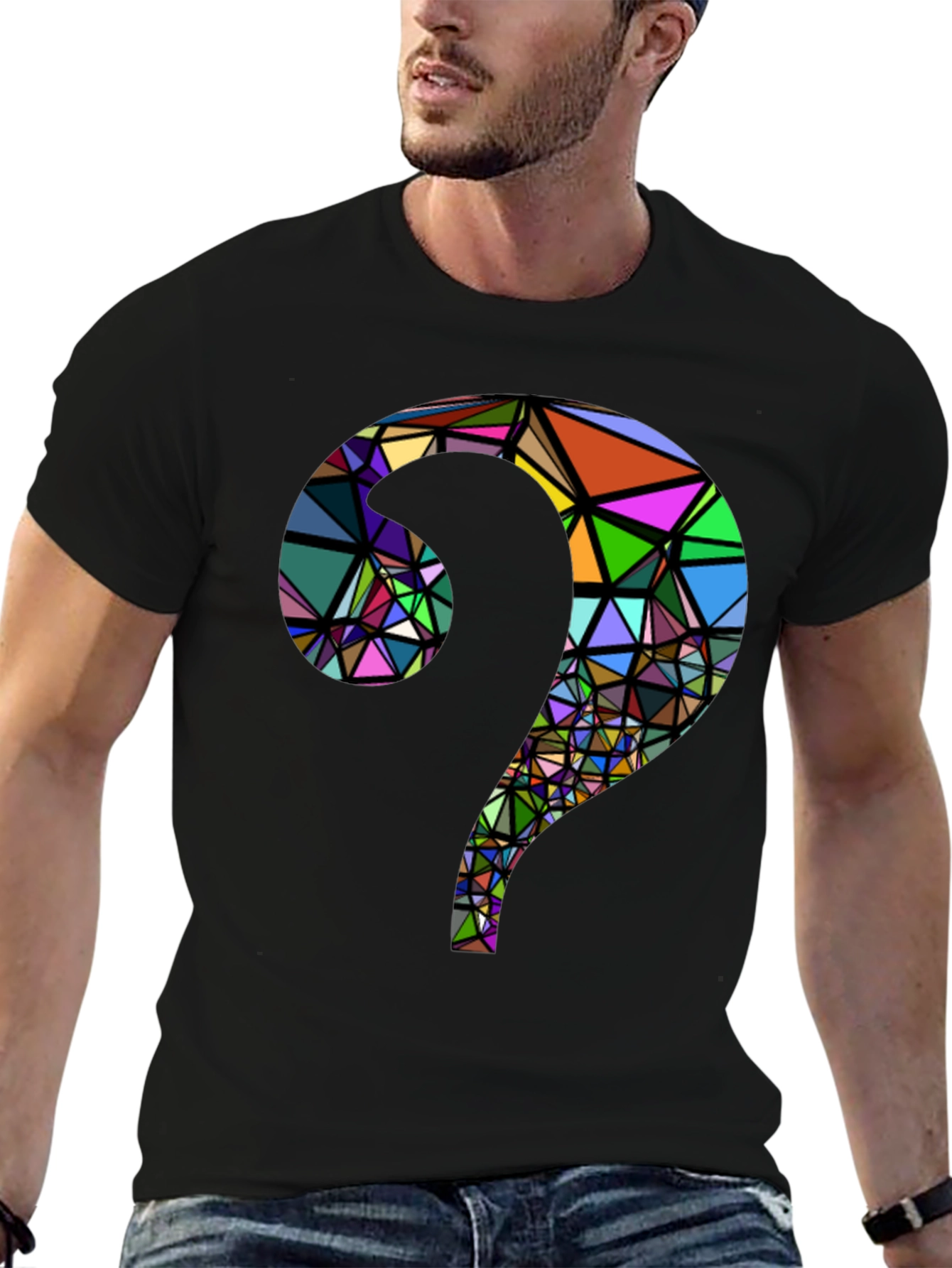 Abstract Geometric Question Mark Black T-Shirt