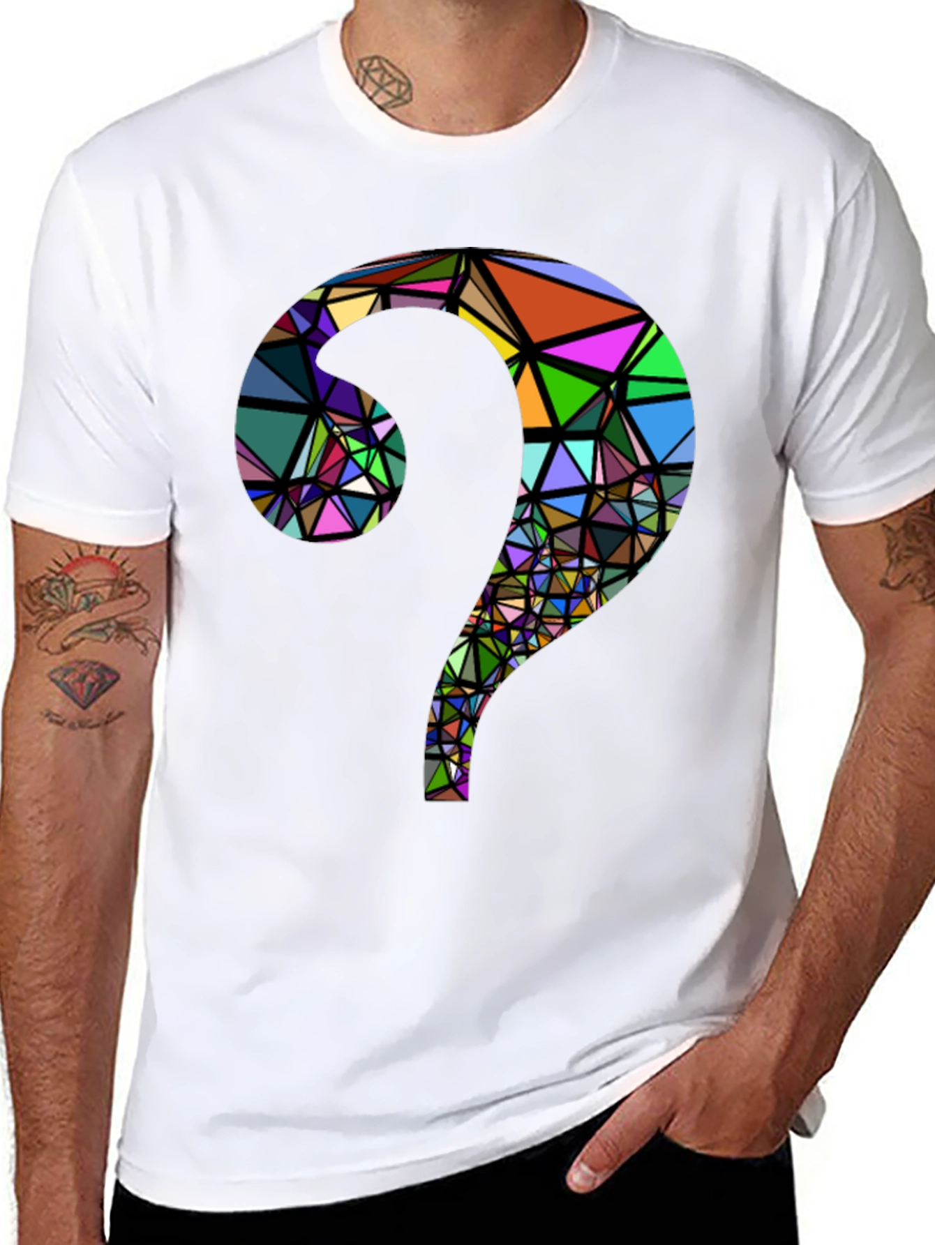 Abstract Geometric Question Mark Black T-Shirt