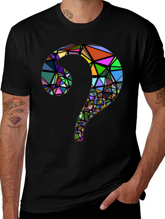 Abstract Geometric Question Mark Black T-Shirt
