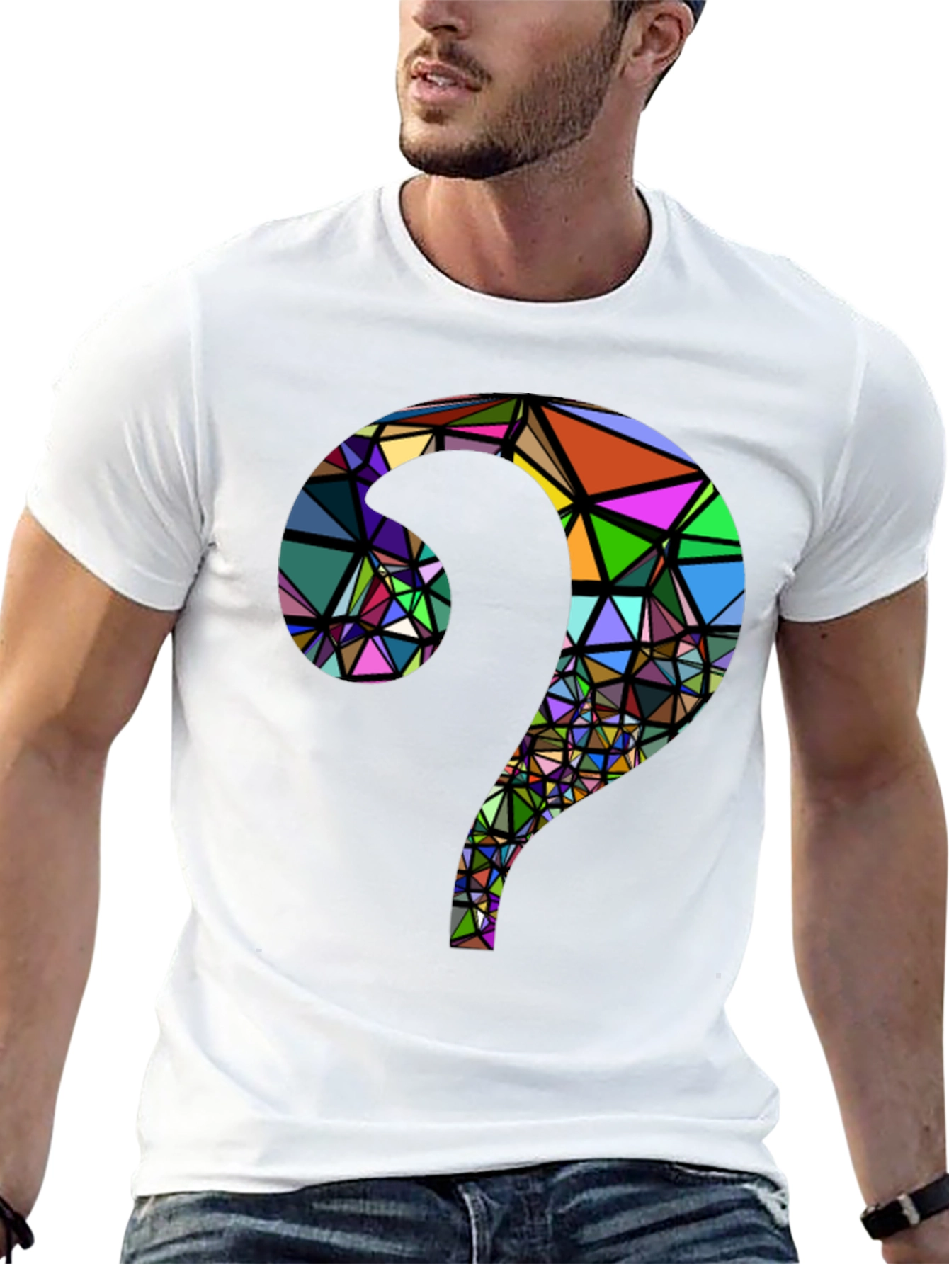 Abstract Geometric Question Mark Black T-Shirt