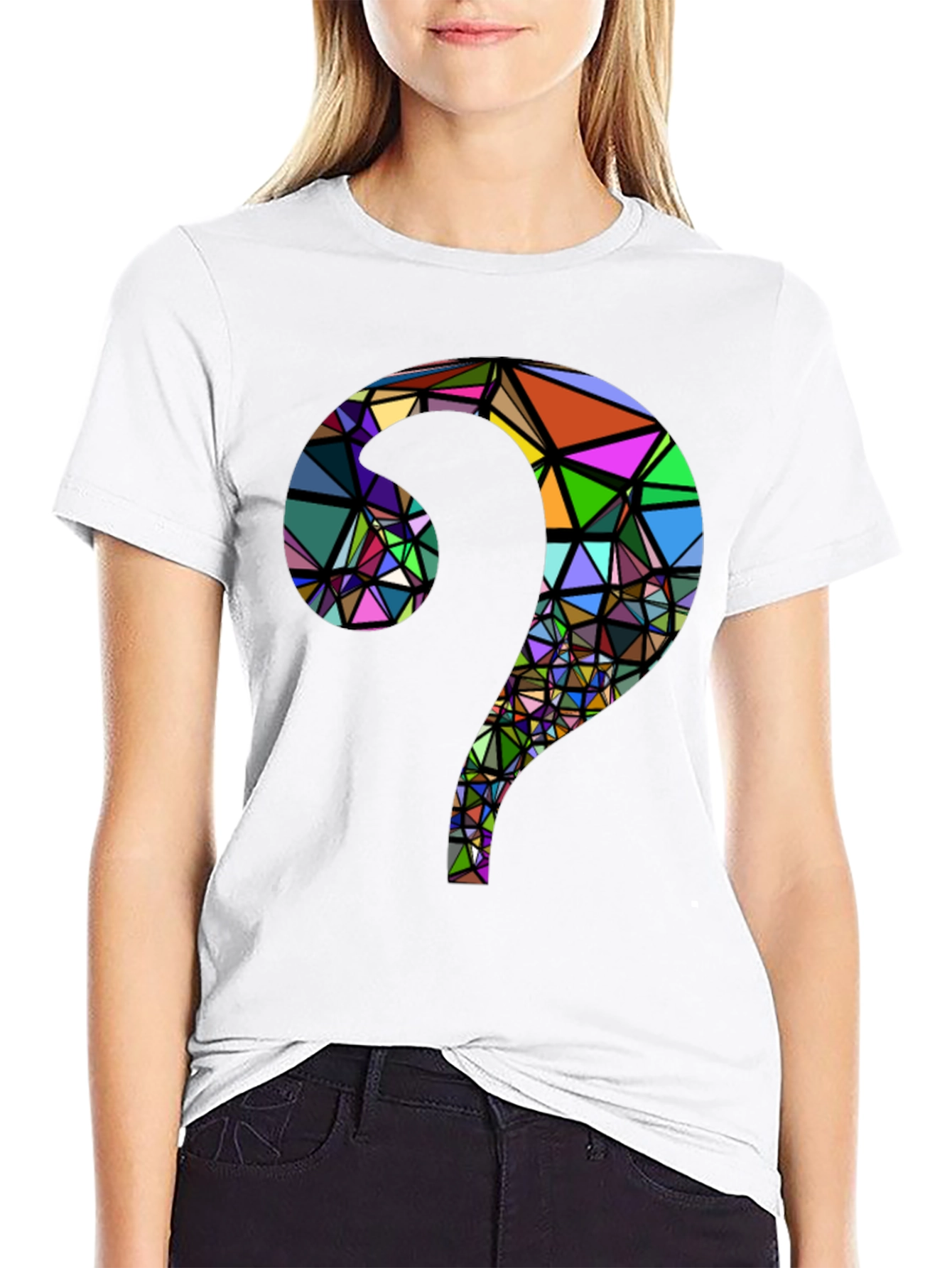 Abstract Geometric Question Mark Black T-Shirt