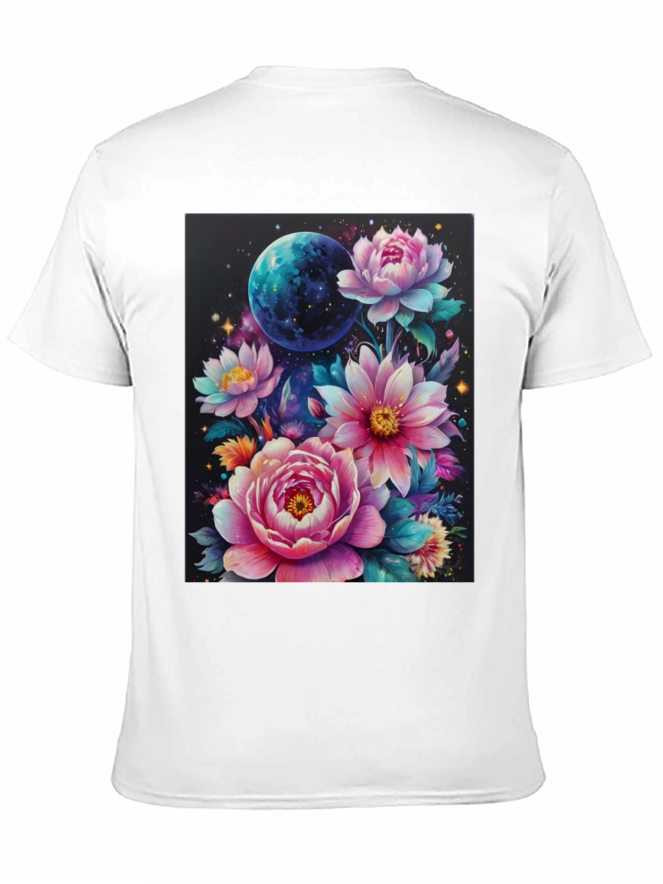 Floral Galaxy T-Shirt: Space & Bloom Fusion