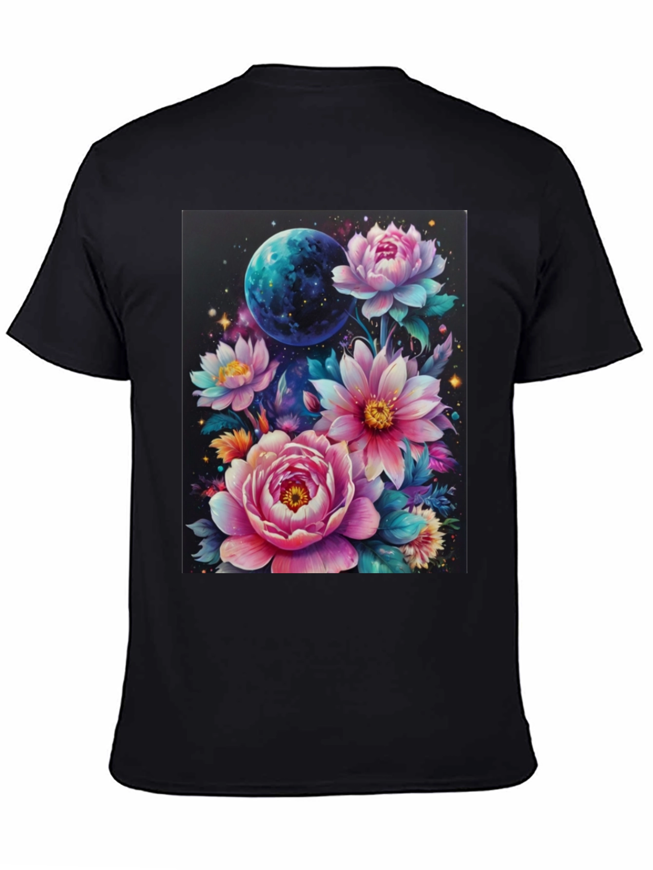 Floral Galaxy T-Shirt: Space & Bloom Fusion