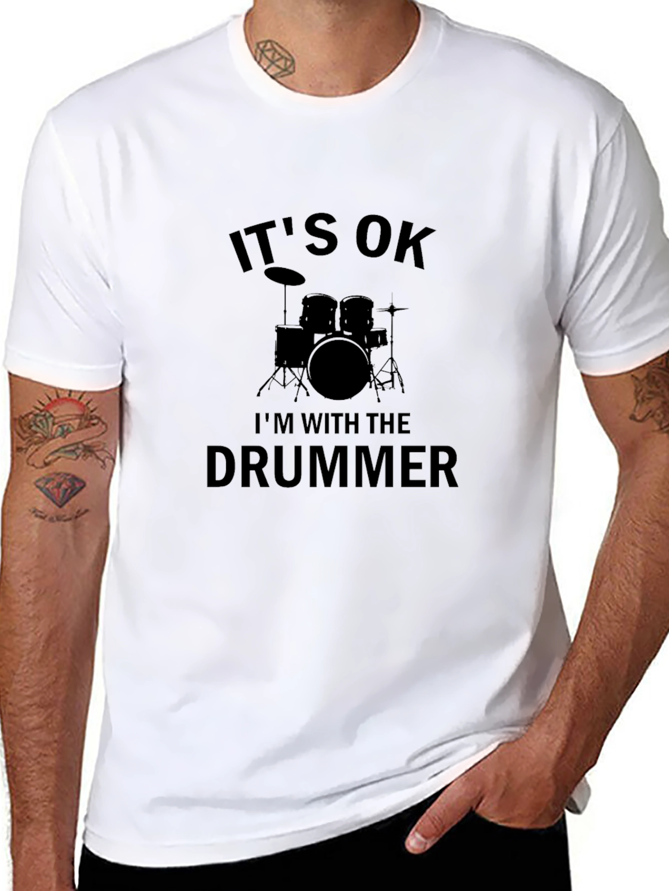 Its Ok Im With The Drummer Black T-Shirt