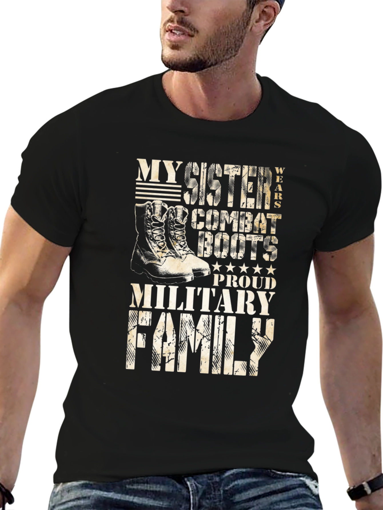 Military Family Sister Combat Boots T-Shirt