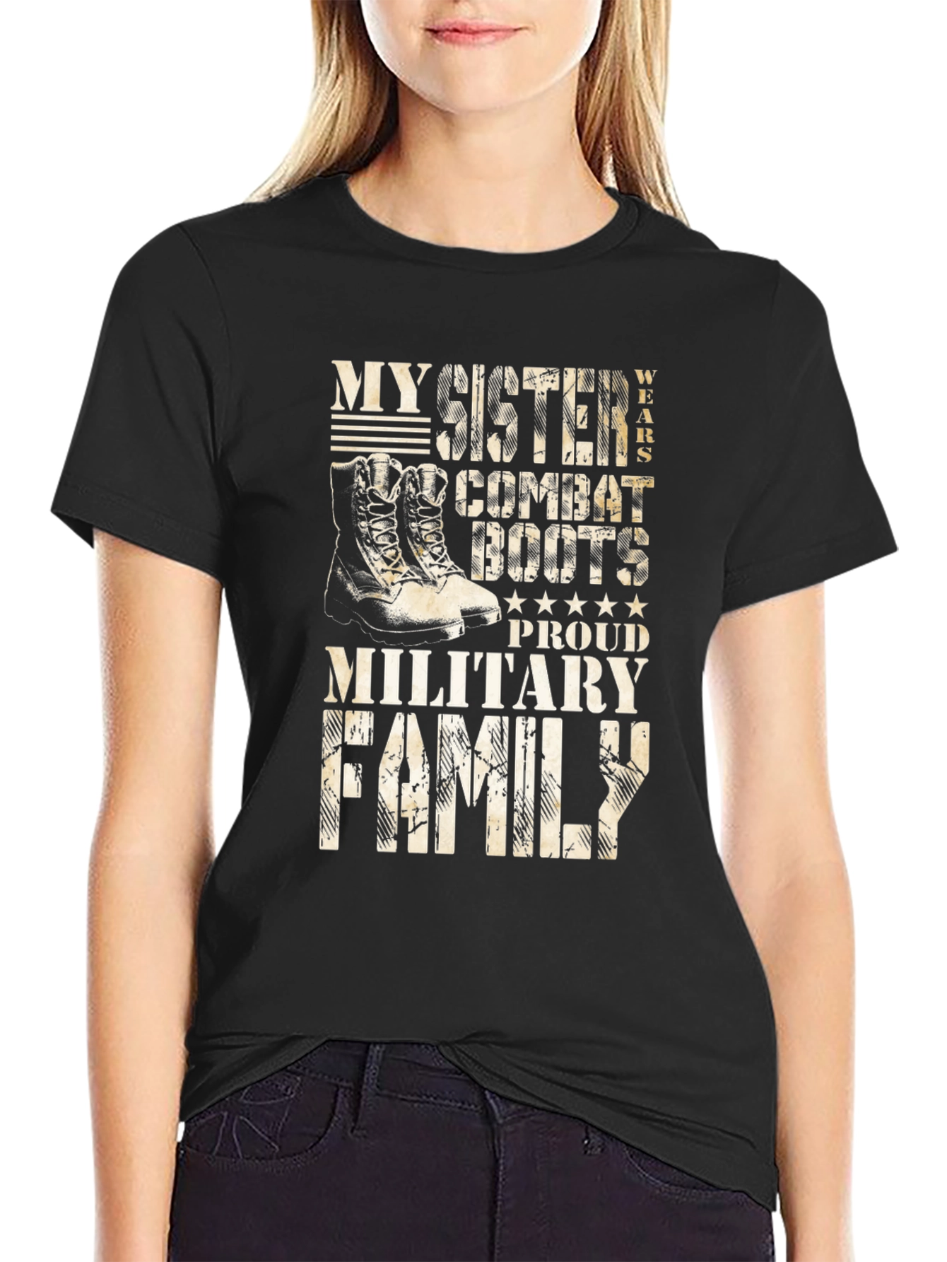 Military Family Sister Combat Boots T-Shirt