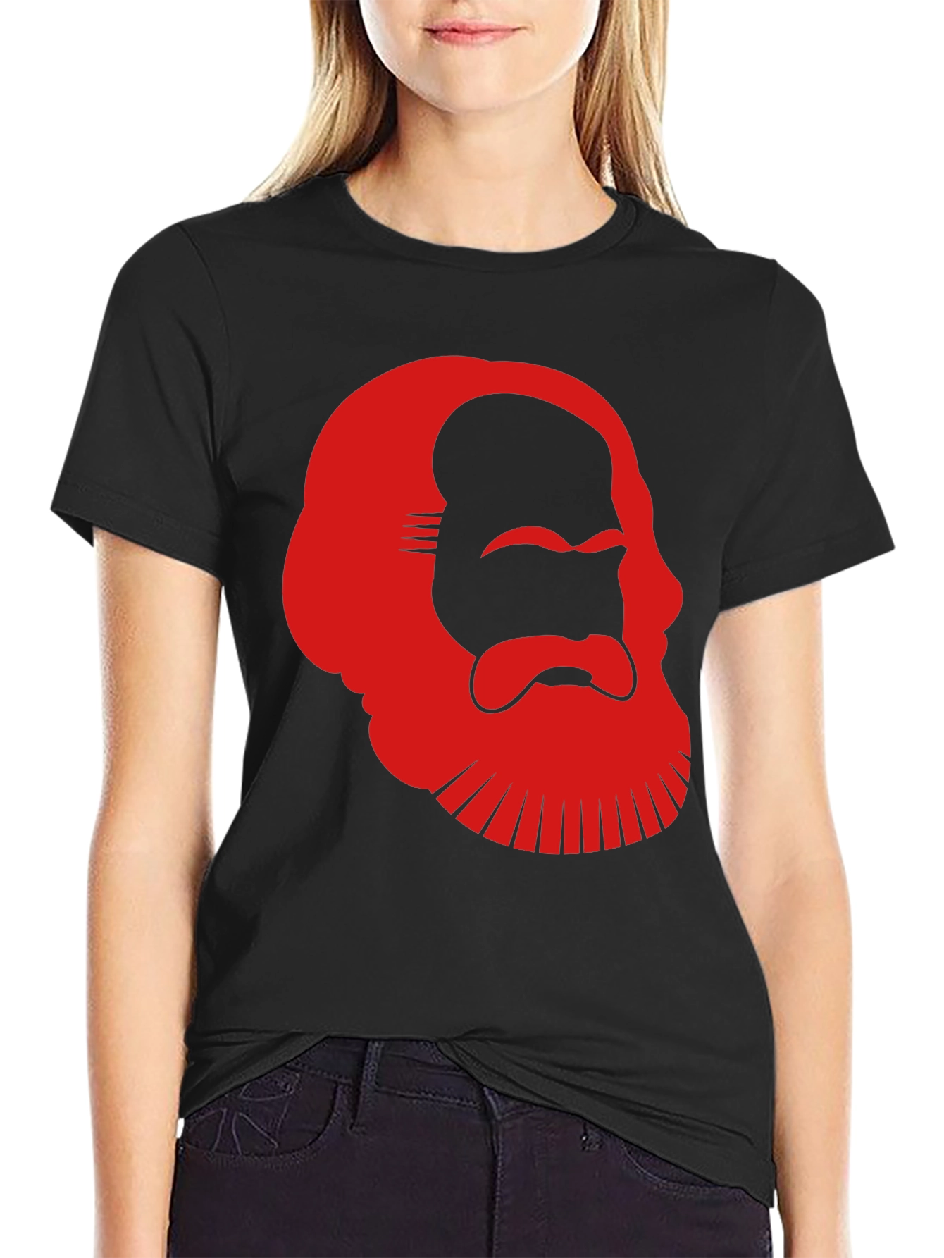 Karl Marx Graphic Tee - Red Silhouette on Black