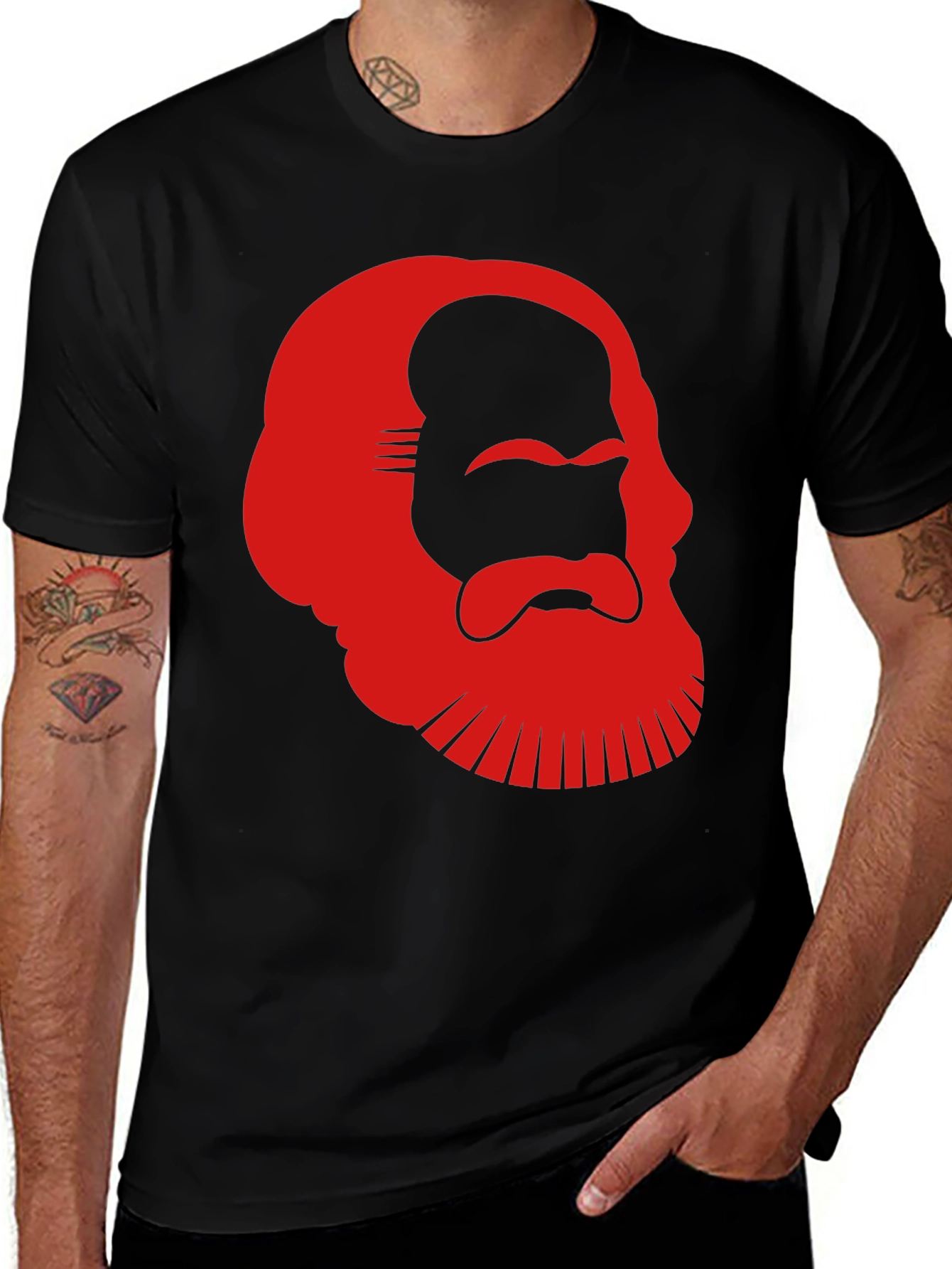 Karl Marx Graphic Tee - Red Silhouette on Black