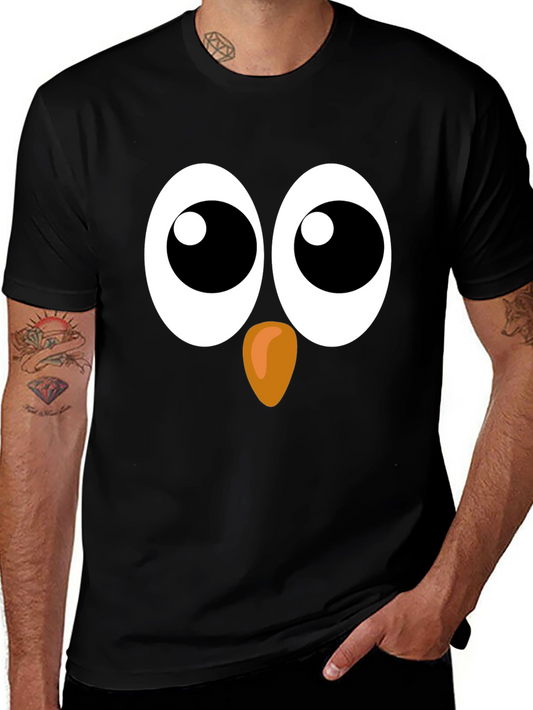 Funny Owl Face Graphic Black T-Shirt