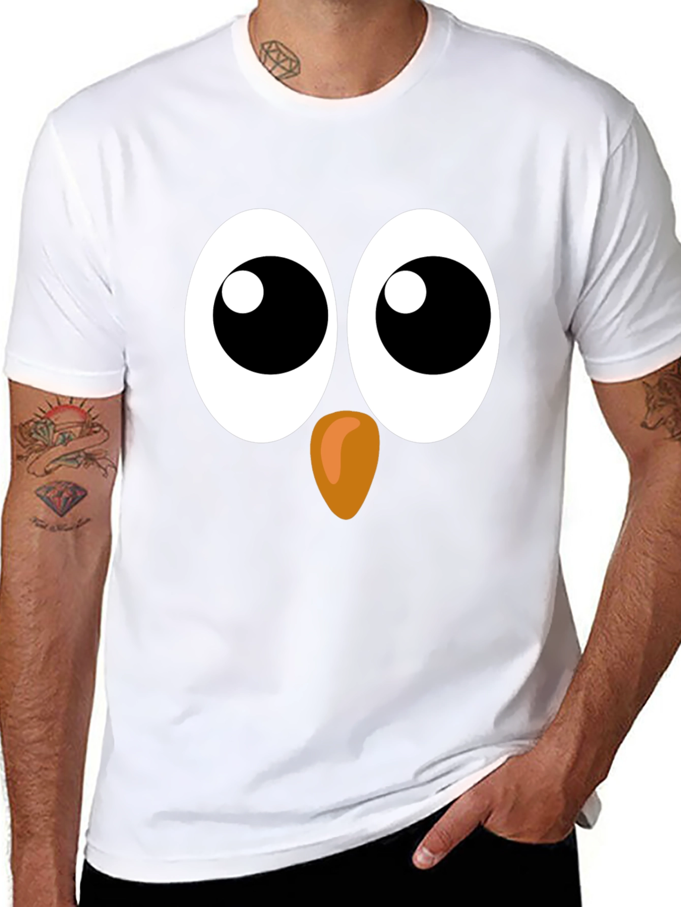 Funny Owl Face Graphic Black T-Shirt