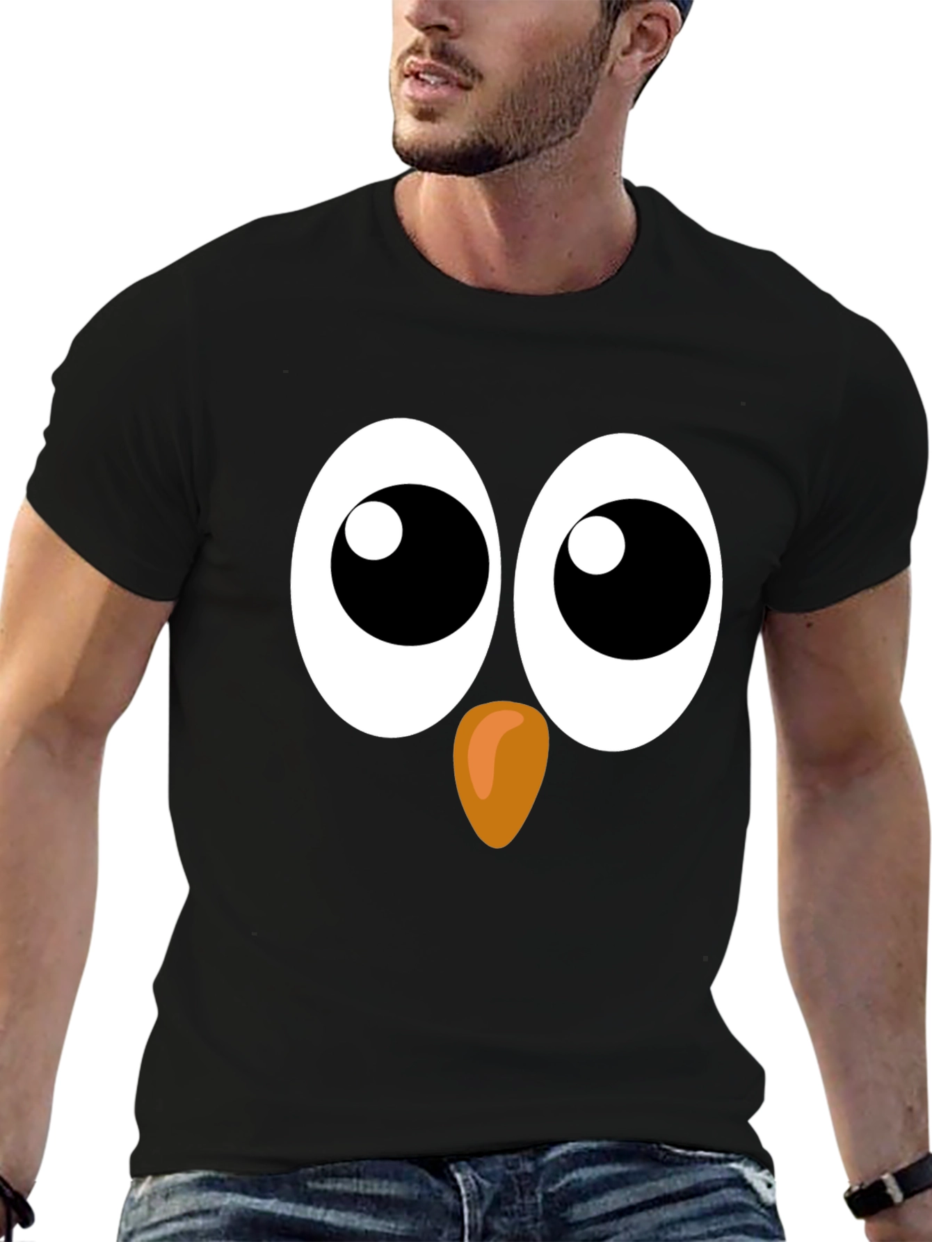 Funny Owl Face Graphic Black T-Shirt