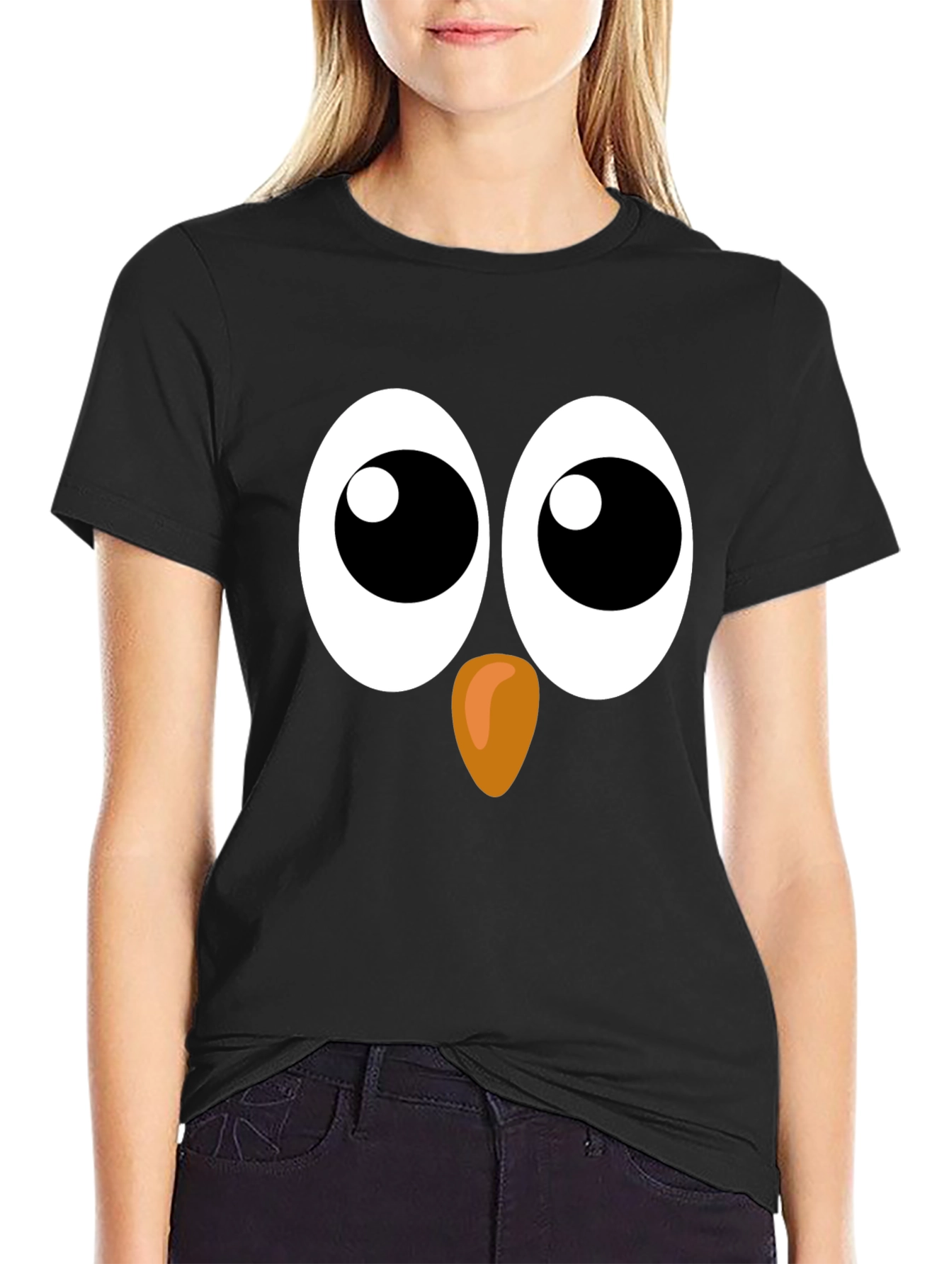 Funny Owl Face Graphic Black T-Shirt