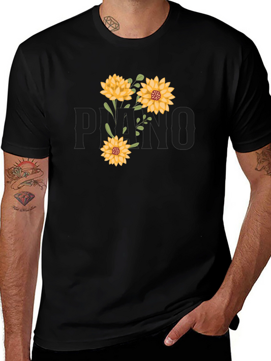 Floral T-Shirt - Black Cotton Tee with Sunflower Design