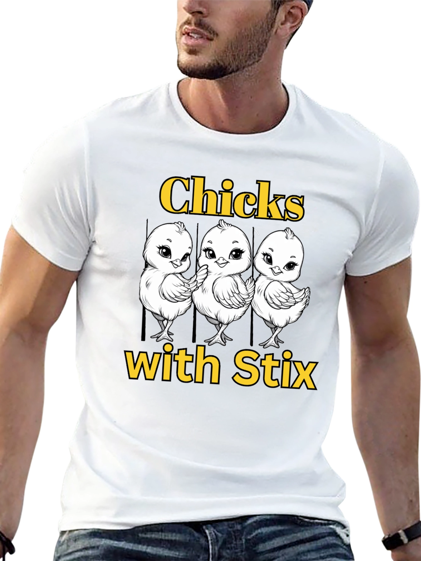 Funny Chicks with Stix Graphic T-Shirt