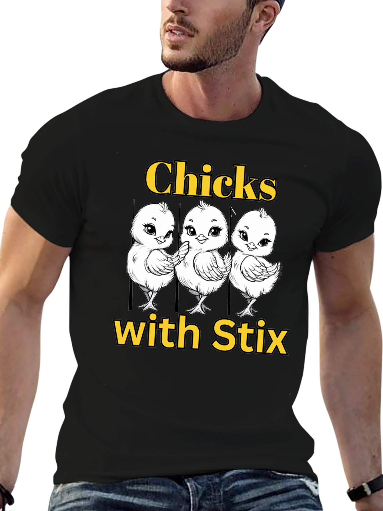 Funny Chicks with Stix Graphic T-Shirt