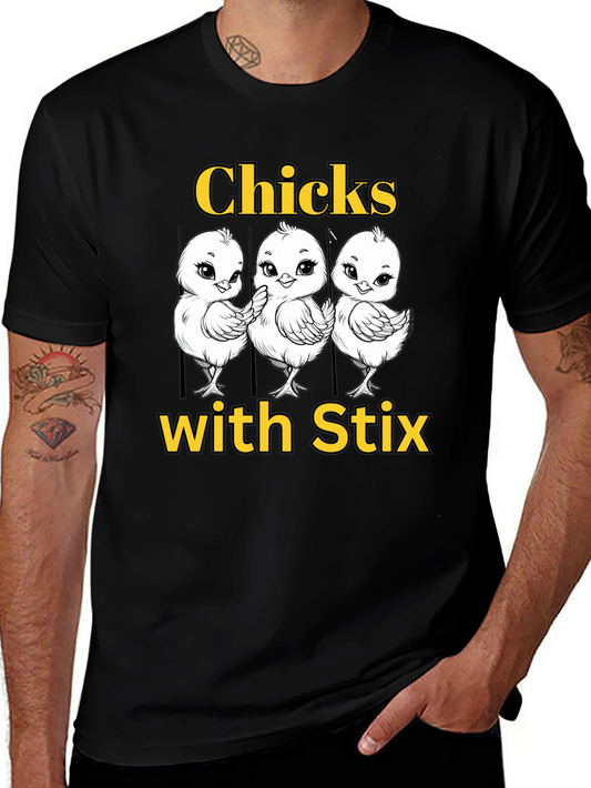Funny Chicks with Stix Graphic T-Shirt