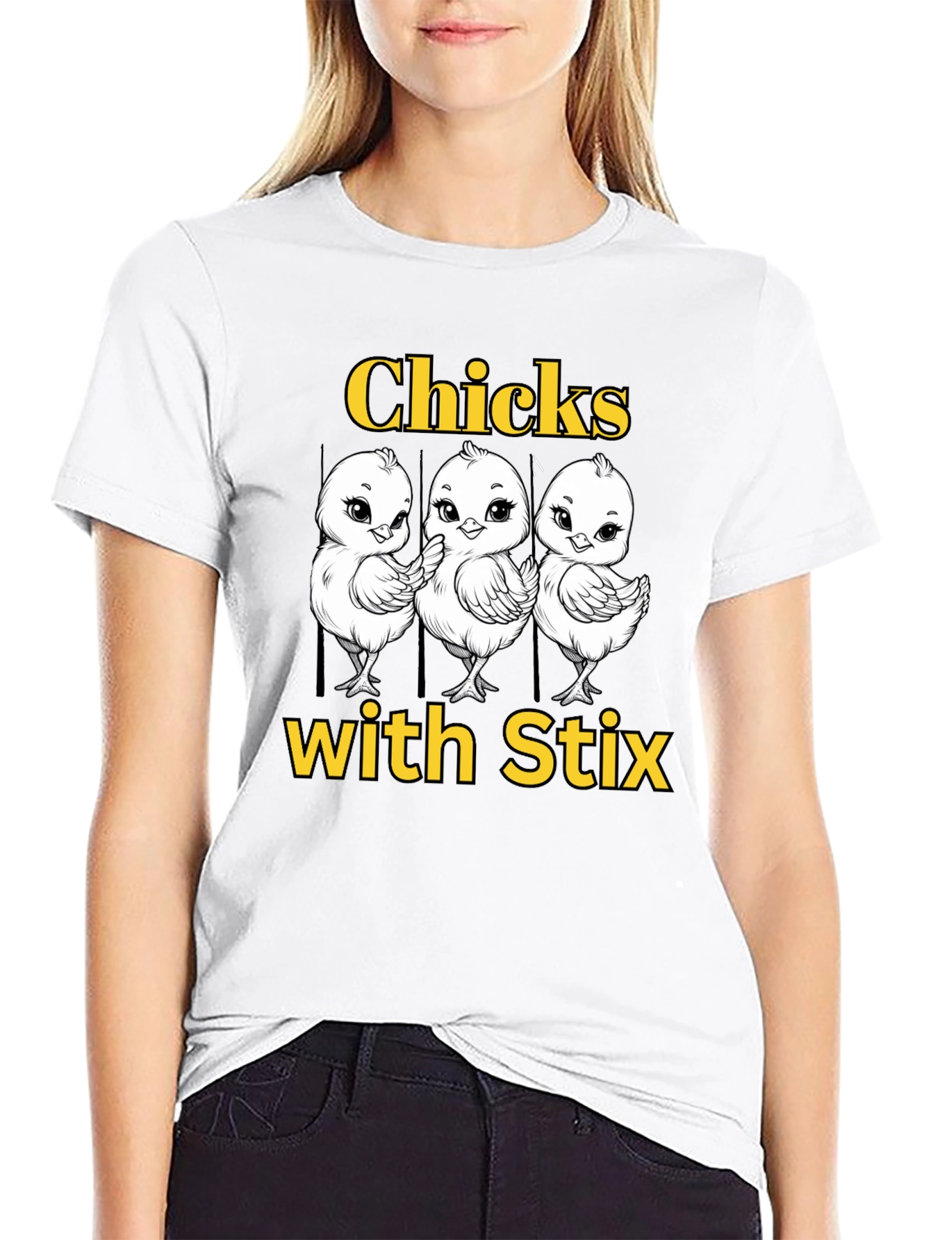 Funny Chicks with Stix Graphic T-Shirt