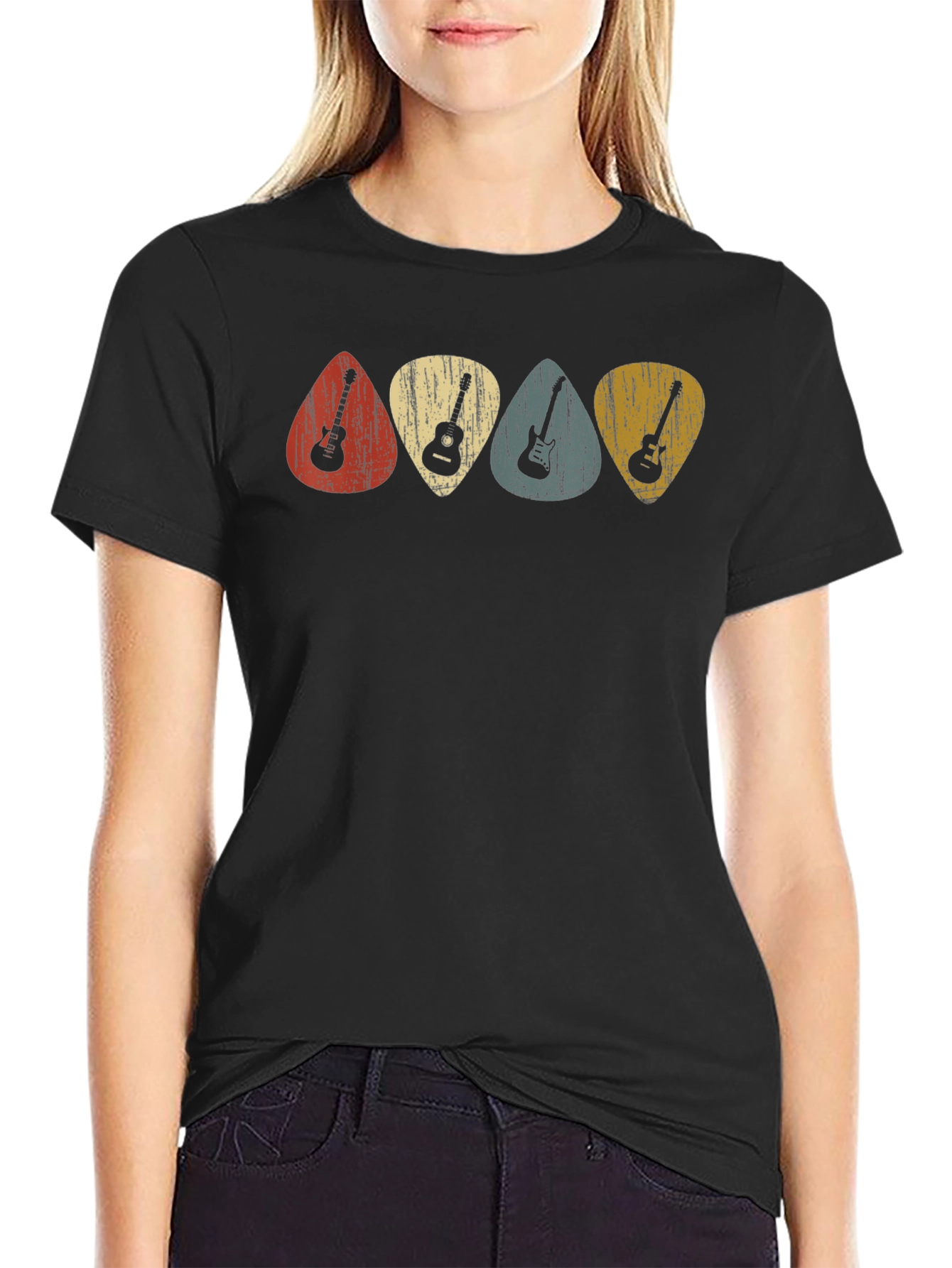 Retro Guitar Picks Graphic Tee - Classic Musician T-Shirt