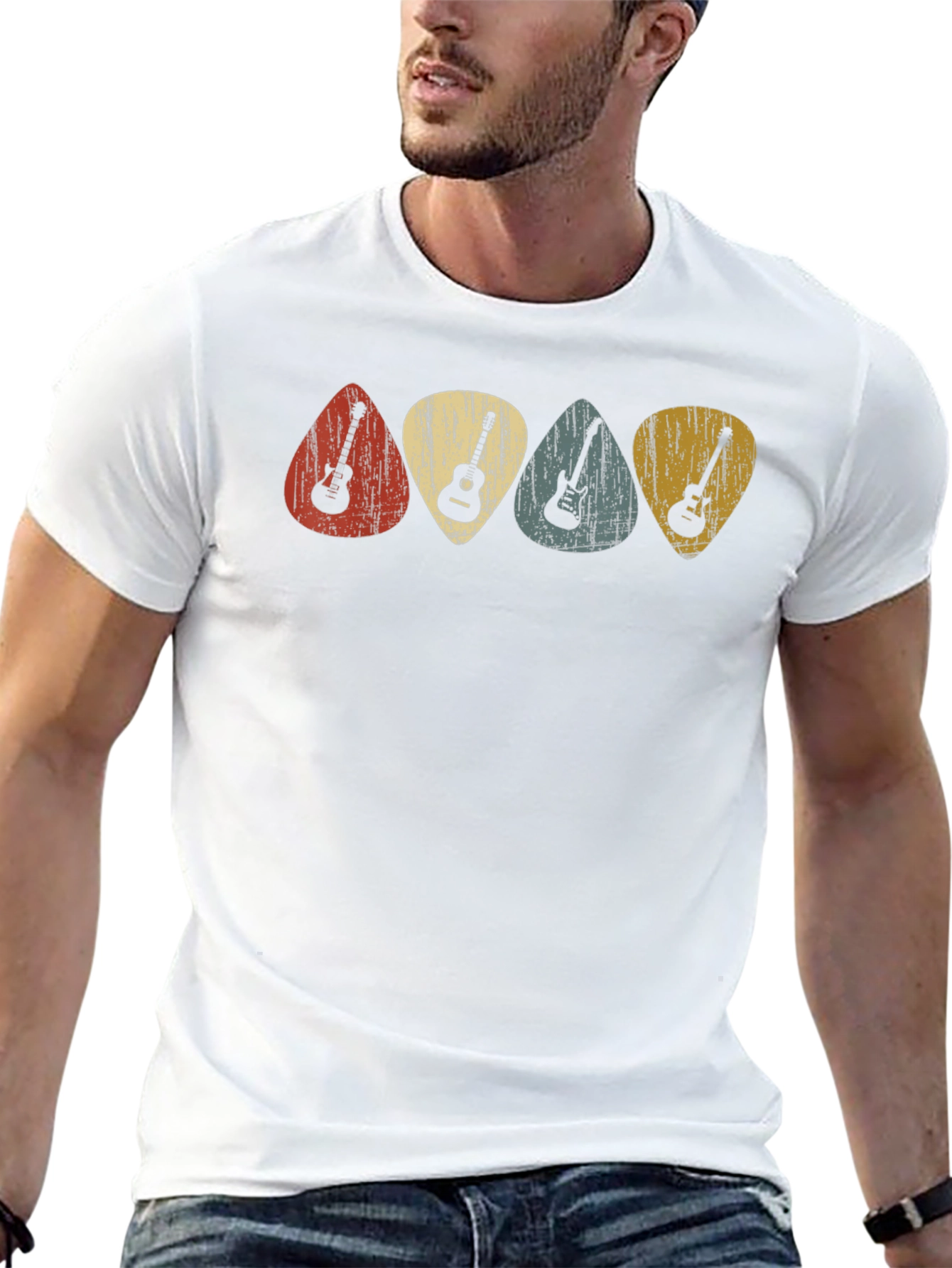 Retro Guitar Picks Graphic Tee - Classic Musician T-Shirt