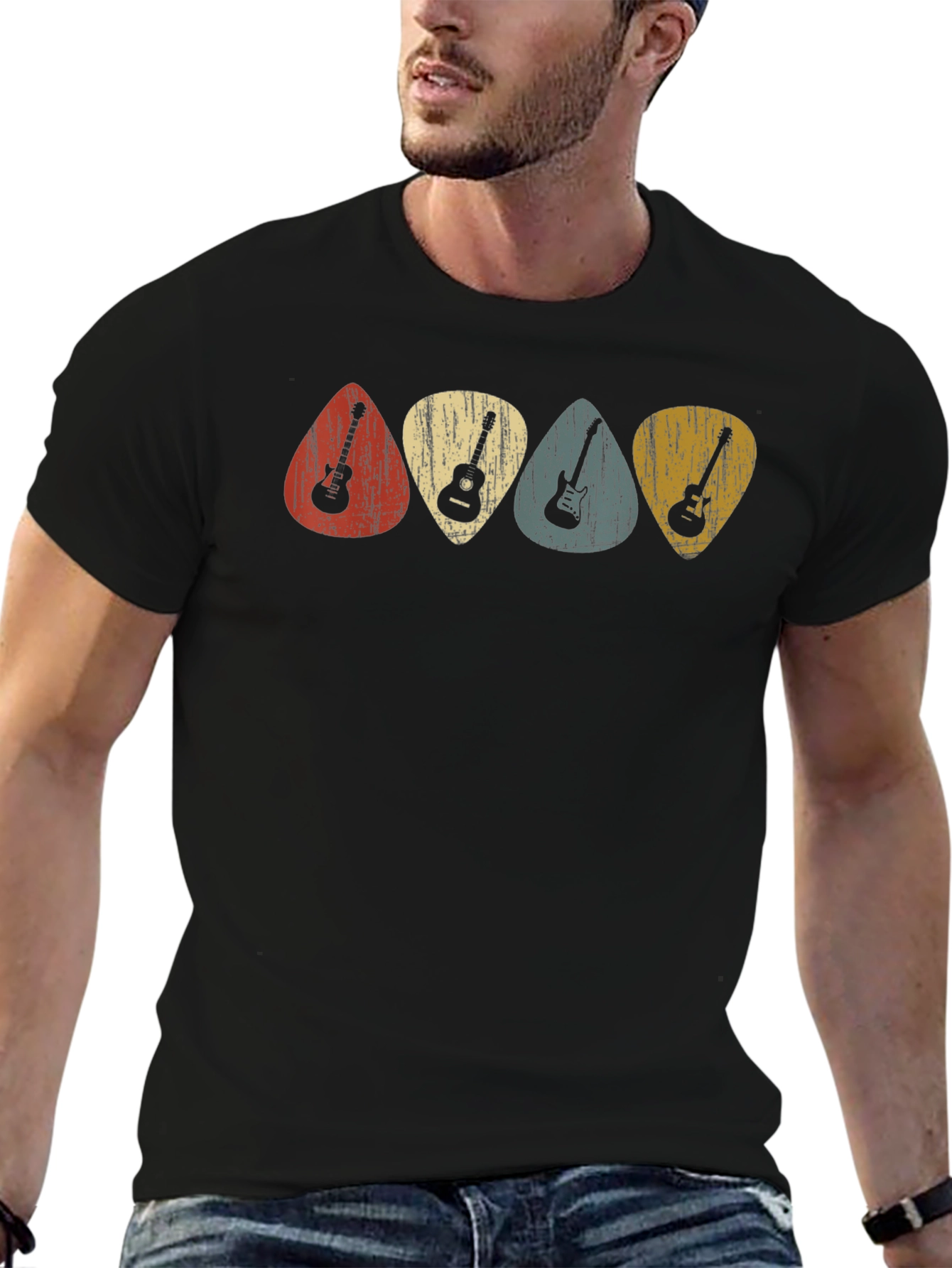 Retro Guitar Picks Graphic Tee - Classic Musician T-Shirt